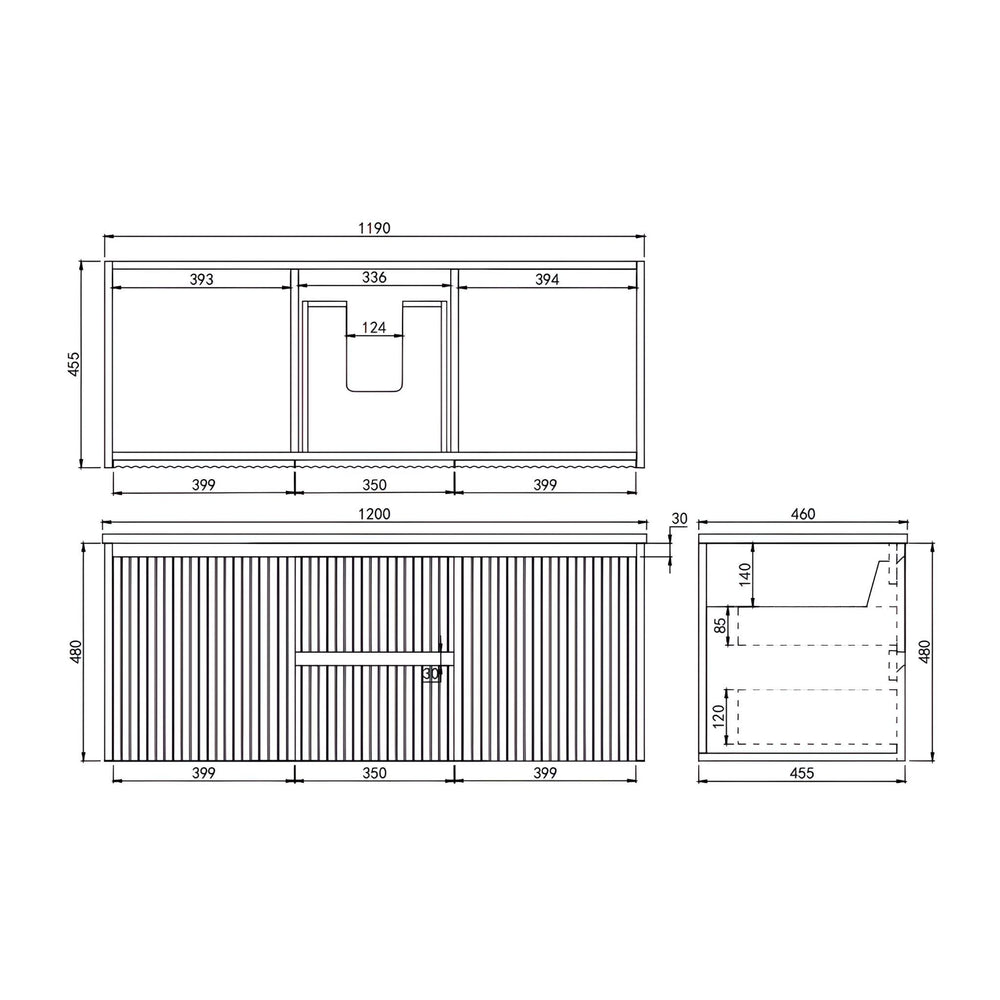 LUKKA CRETE MODERN MATTE WHITE 1200MM SINGLE BOWL WALL HUNG VANITY (AVAILABLE IN MIDDLE, LEFT AND RIGHT HAND DRAWER)