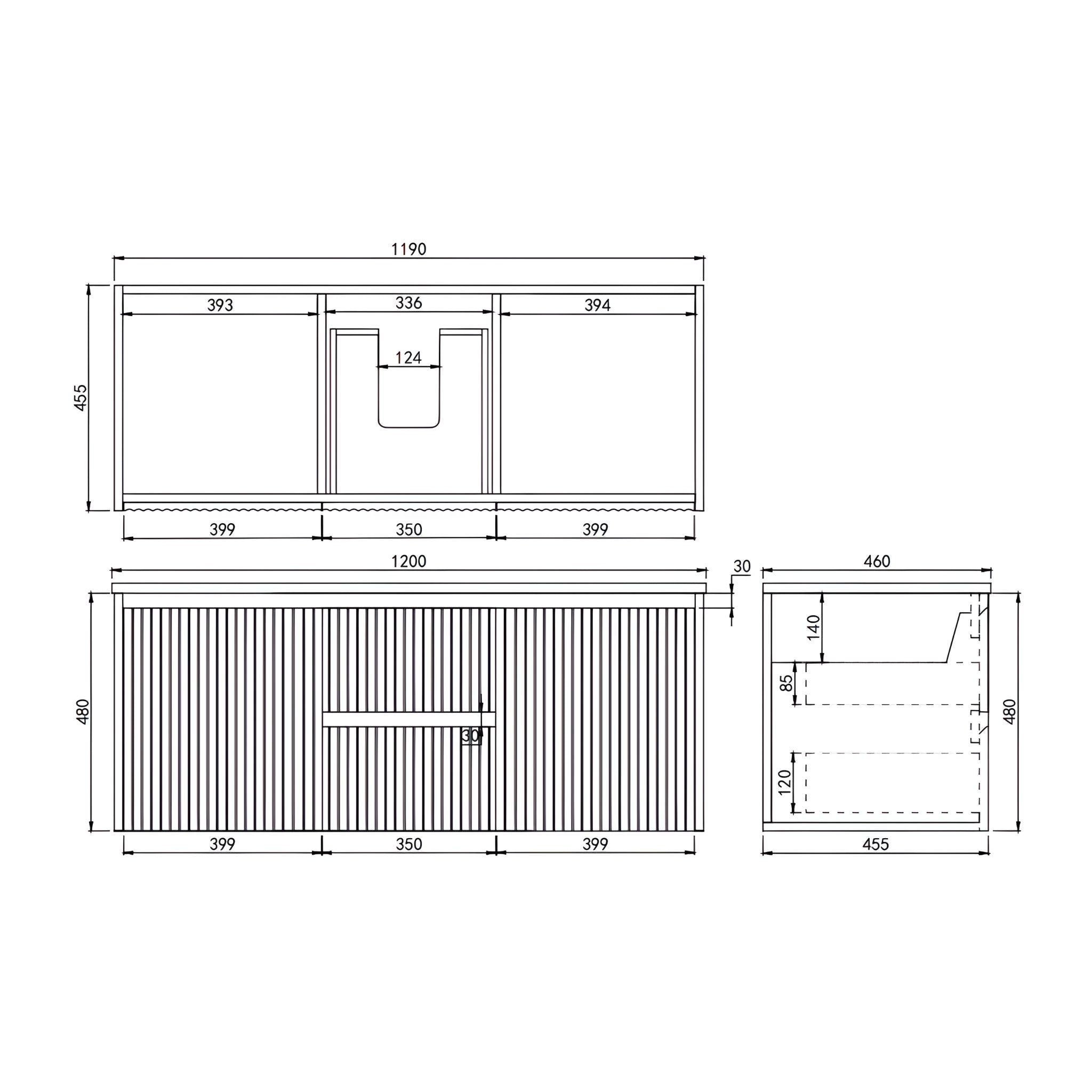 LUKKA CRETE MODERN MATTE WHITE 1200MM SINGLE BOWL WALL HUNG VANITY (AVAILABLE IN MIDDLE, LEFT AND RIGHT HAND DRAWER)