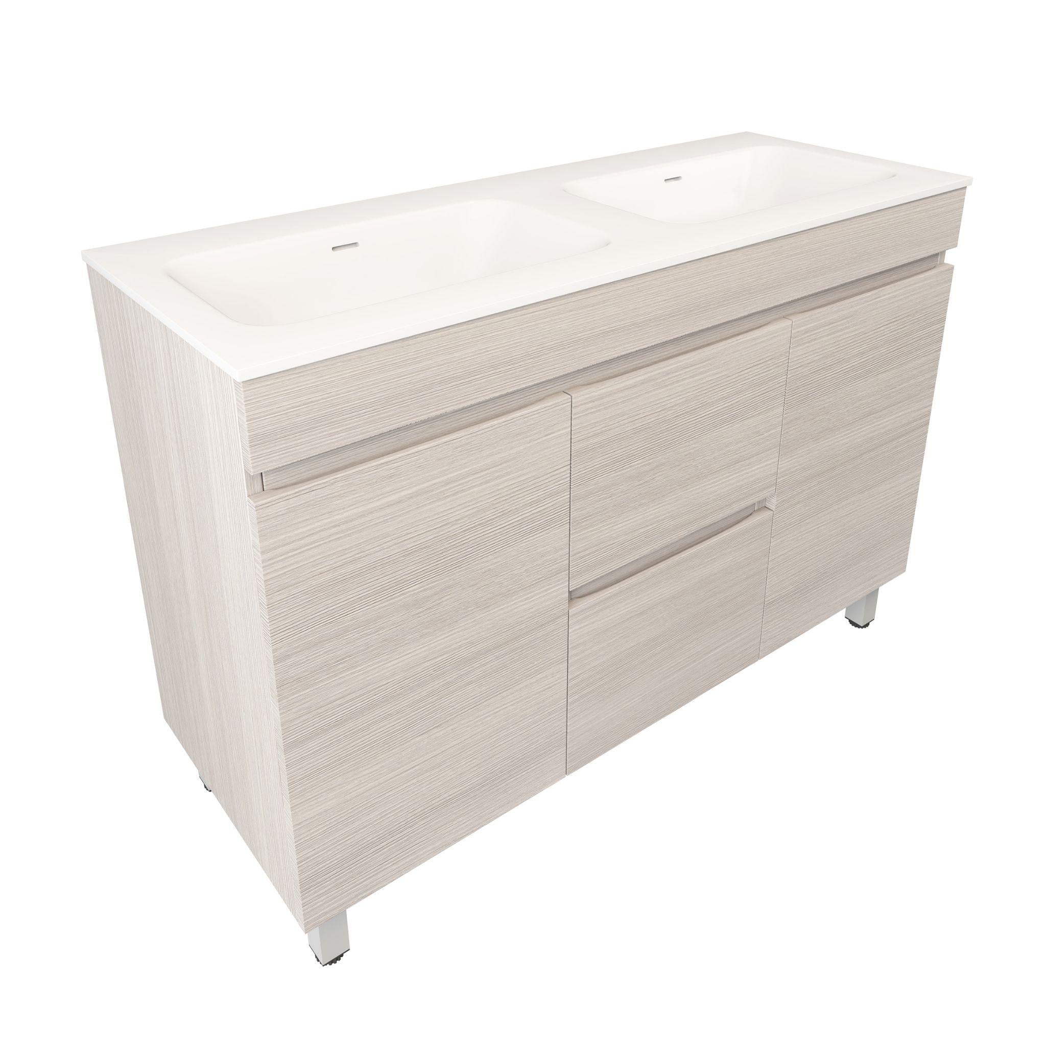 LUKKA CAMDEN MODERN COASTAL OAK 1200MM DOUBLE BOWL FLOOR STANDING VANITY
