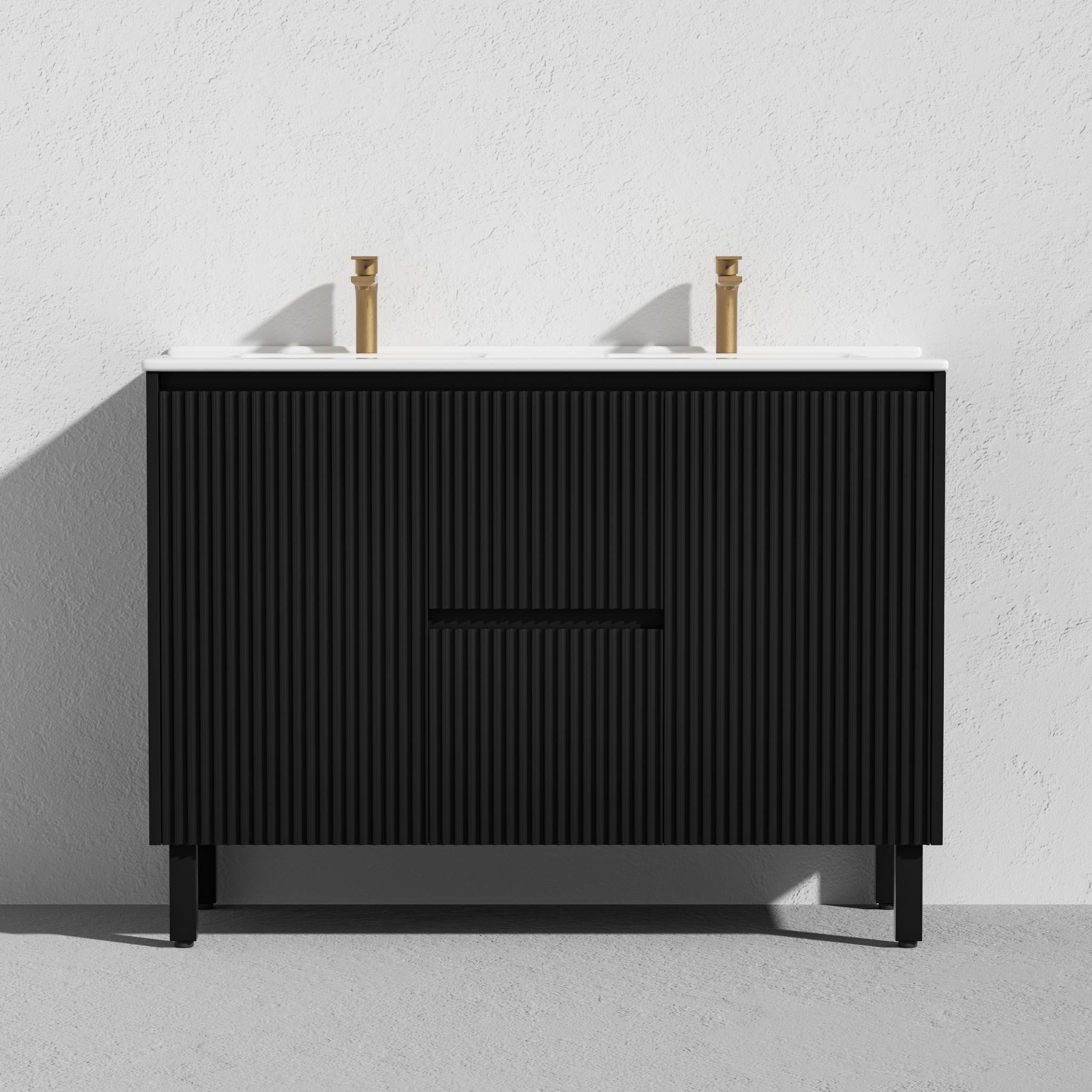 LUKKA CRETE MODERN MATTE BLACK 1200MM DOUBLE BOWL FLOOR STANDING VANITY