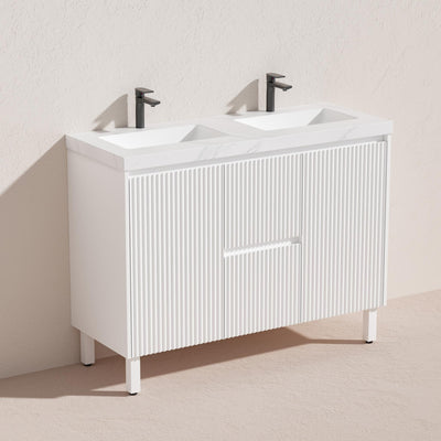 LUKKA CRETE MODERN MATTE WHITE 1200MM DOUBLE BOWL FLOOR STANDING VANITY