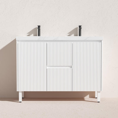 LUKKA CRETE MODERN MATTE WHITE 1200MM DOUBLE BOWL FLOOR STANDING VANITY