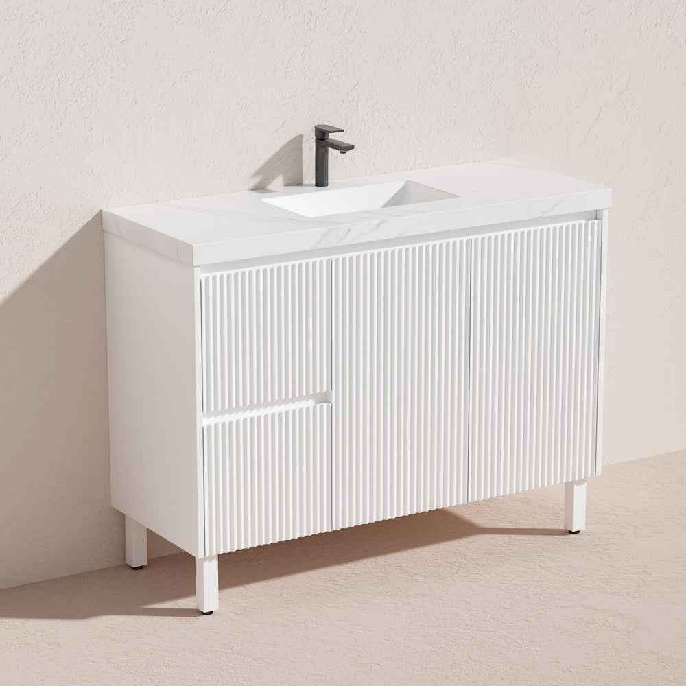 LUKKA CRETE MODERN MATTE WHITE 1200MM SINGLE BOWL FLOOR STANDING VANITY (AVAILABLE IN LEFT AND RIGHT HAND DRAWER)