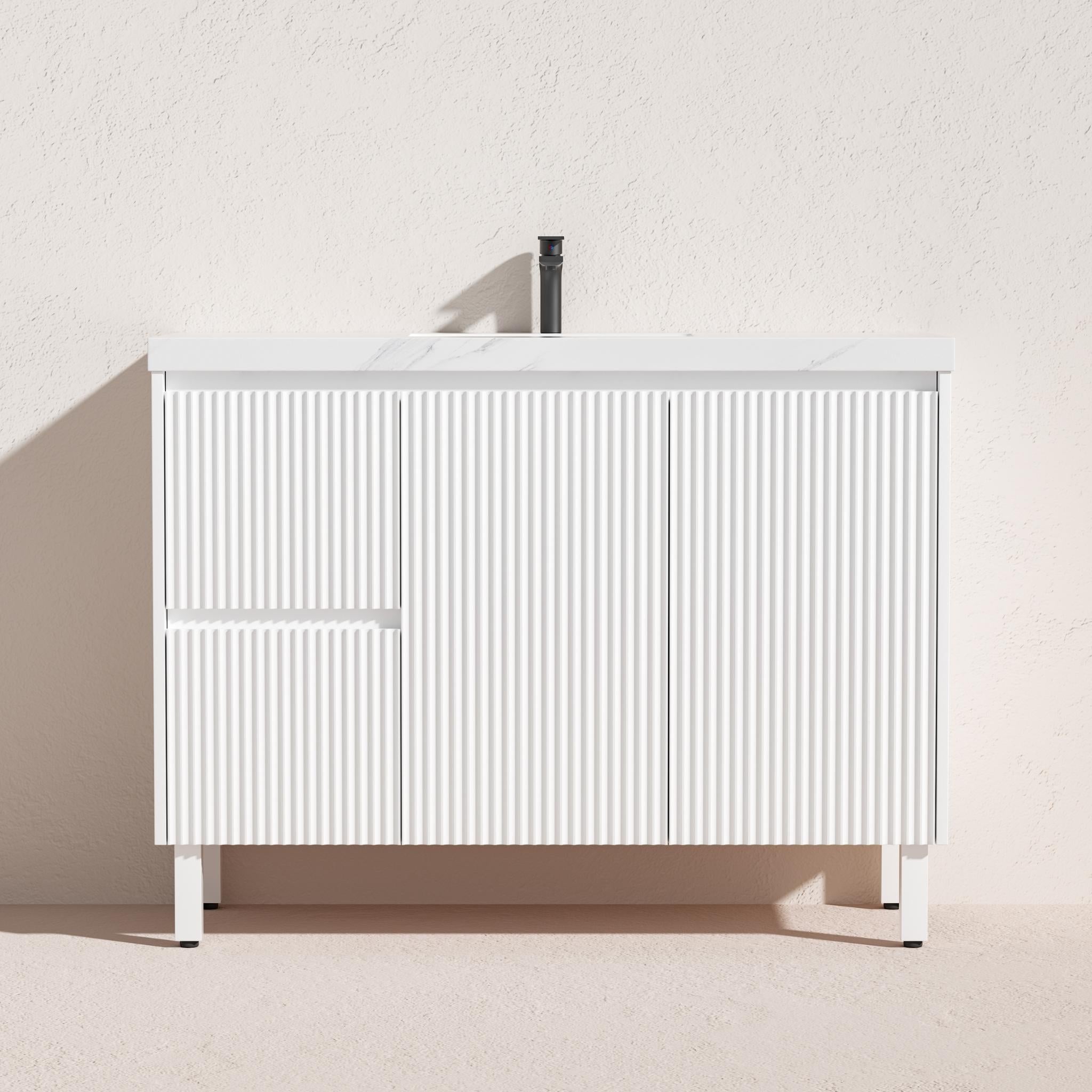 LUKKA CRETE MODERN MATTE WHITE 1200MM SINGLE BOWL FLOOR STANDING VANITY (AVAILABLE IN LEFT AND RIGHT HAND DRAWER)