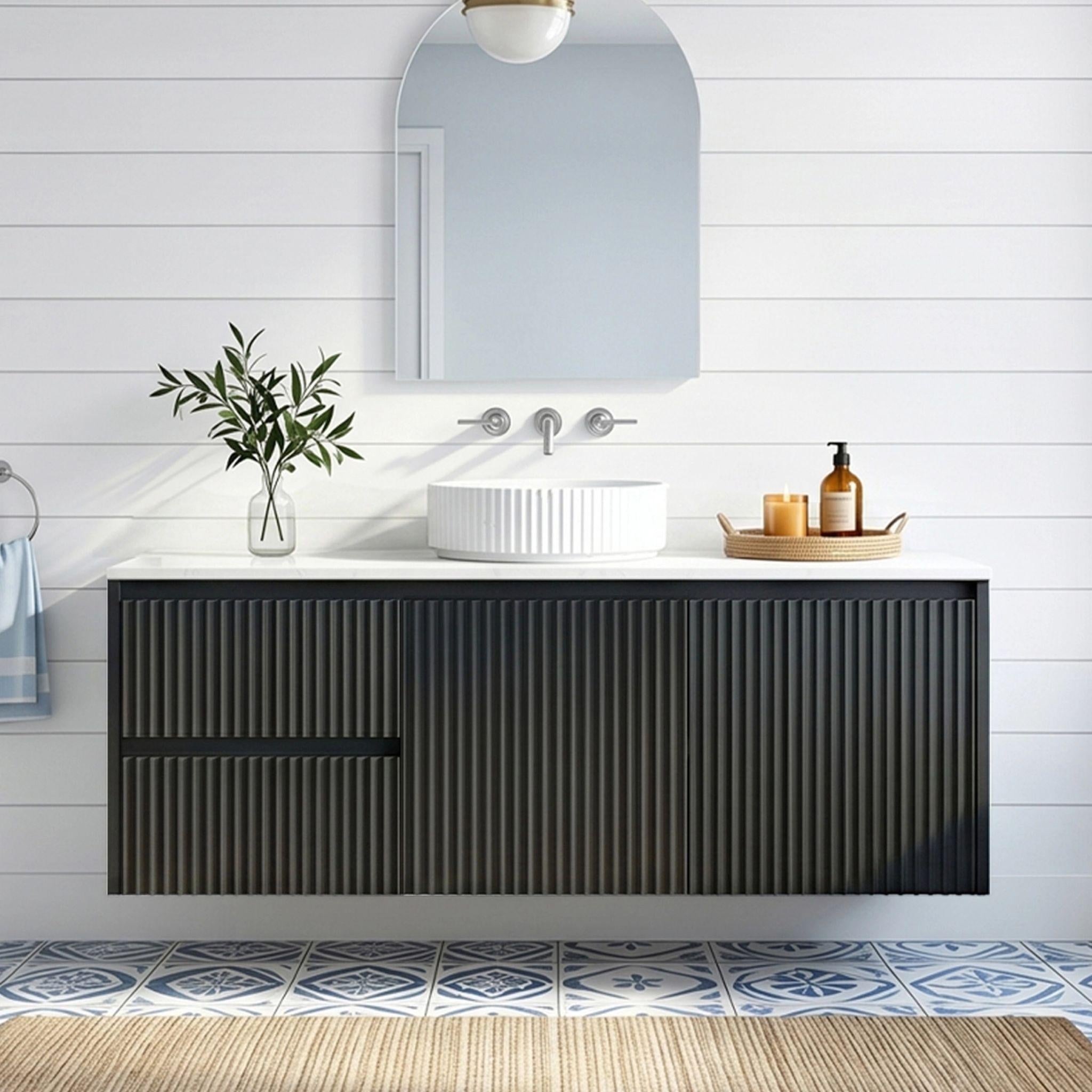 LUKKA CRETE MODERN MATTE BLACK 1200MM SINGLE BOWL WALL HUNG VANITY (AVAILABLE IN MIDDLE, LEFT AND RIGHT HAND DRAWER)
