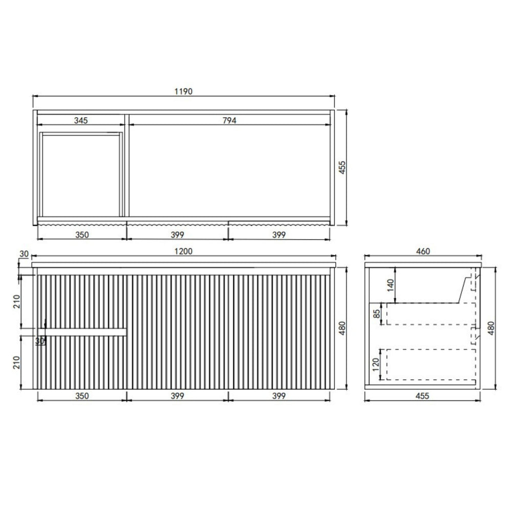 LUKKA CRETE MODERN MATTE BLACK 1200MM SINGLE BOWL WALL HUNG VANITY (AVAILABLE IN MIDDLE, LEFT AND RIGHT HAND DRAWER)