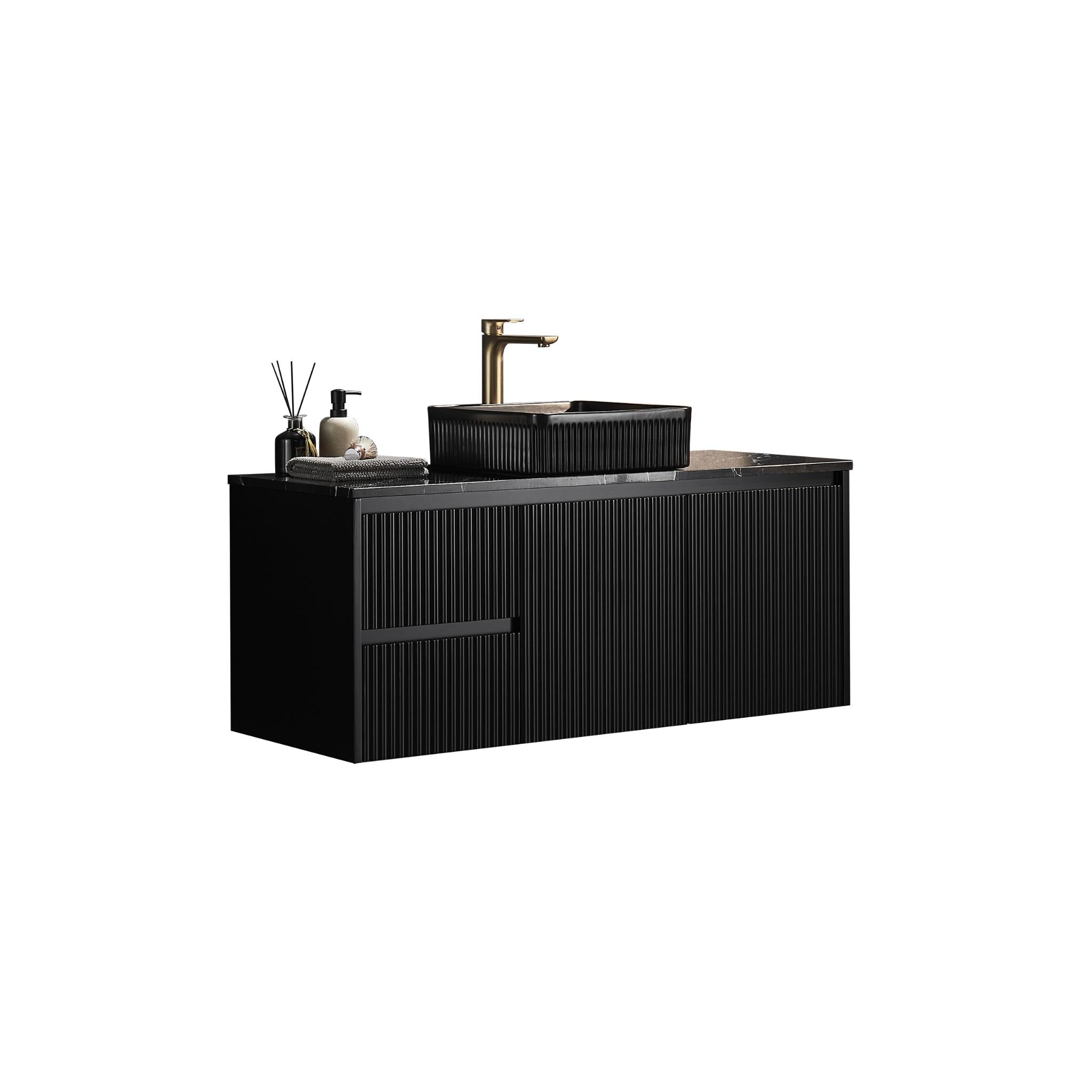 LUKKA CRETE MODERN MATTE BLACK 1200MM SINGLE BOWL WALL HUNG VANITY (AVAILABLE IN MIDDLE, LEFT AND RIGHT HAND DRAWER)