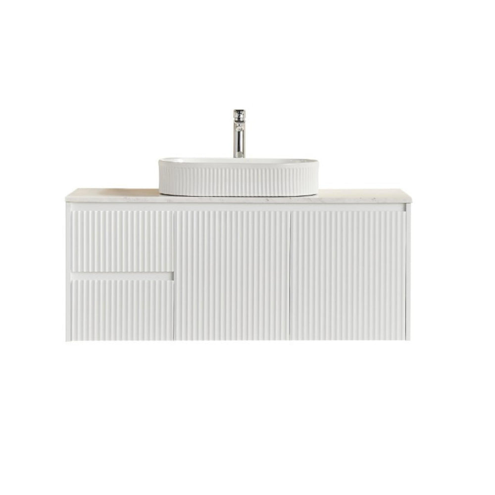LUKKA CRETE MODERN MATTE WHITE 1200MM SINGLE BOWL WALL HUNG VANITY (AVAILABLE IN MIDDLE, LEFT AND RIGHT HAND DRAWER)