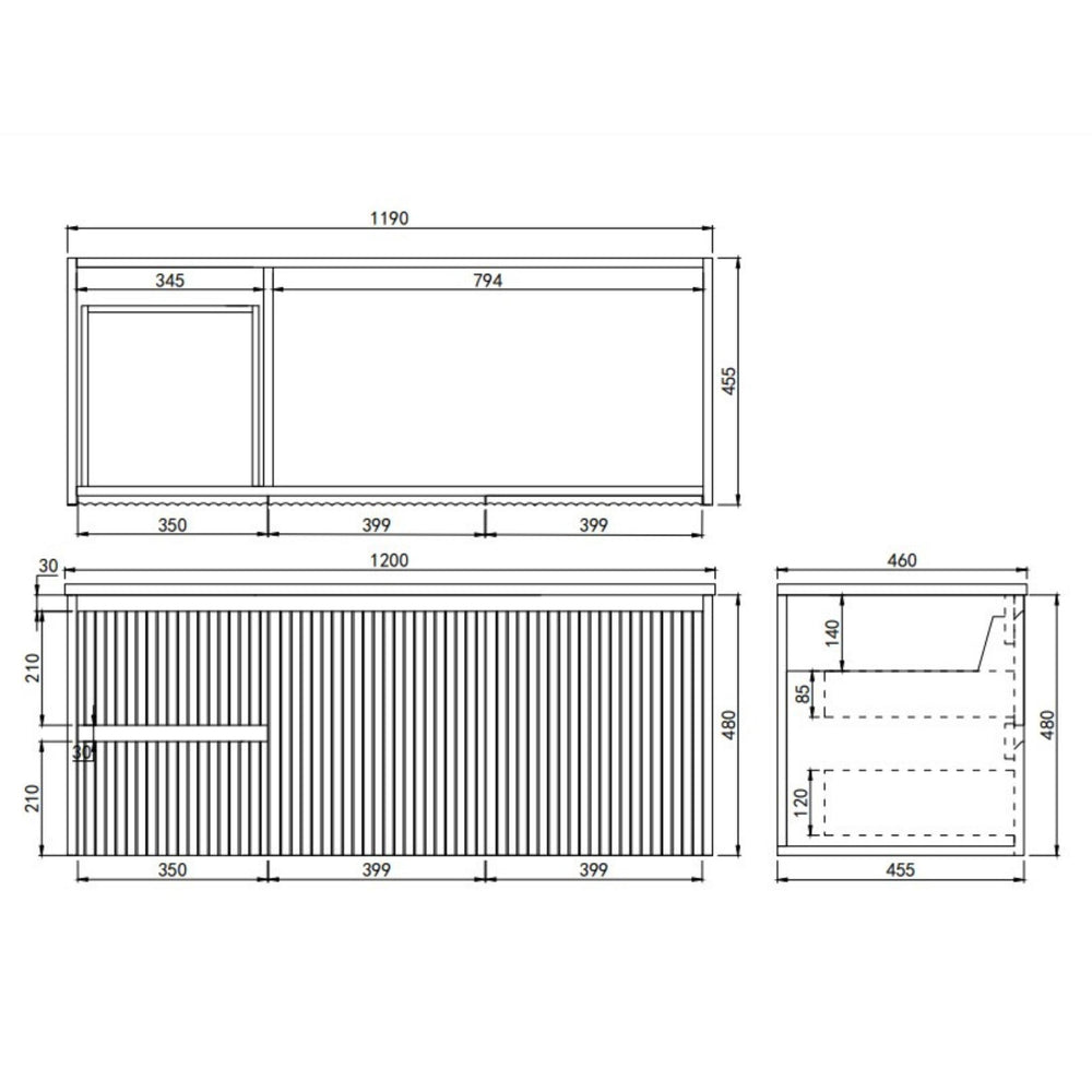 LUKKA CRETE MODERN MATTE WHITE 1200MM SINGLE BOWL WALL HUNG VANITY (AVAILABLE IN MIDDLE, LEFT AND RIGHT HAND DRAWER)