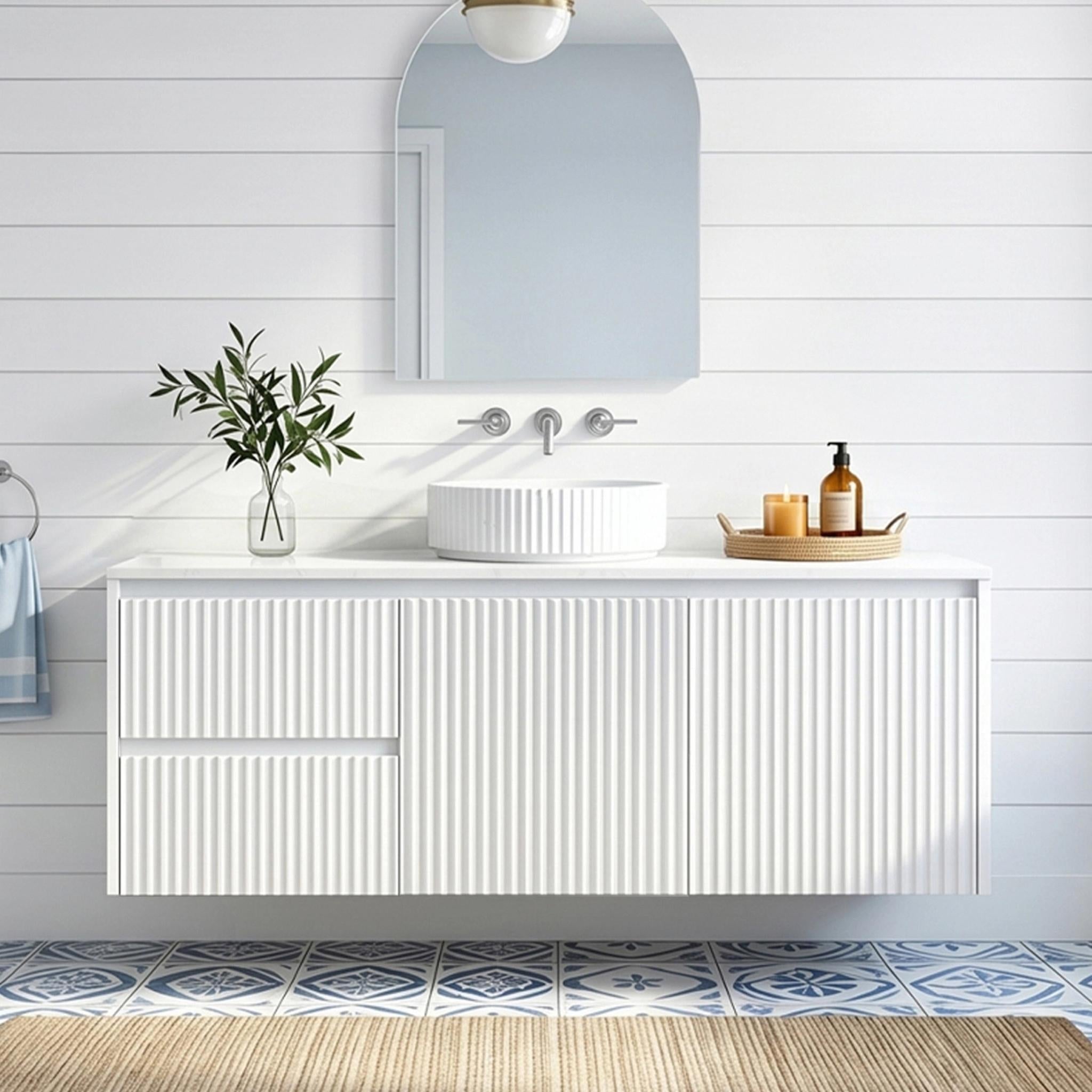 LUKKA CRETE MODERN MATTE WHITE 1200MM SINGLE BOWL WALL HUNG VANITY (AVAILABLE IN MIDDLE, LEFT AND RIGHT HAND DRAWER)