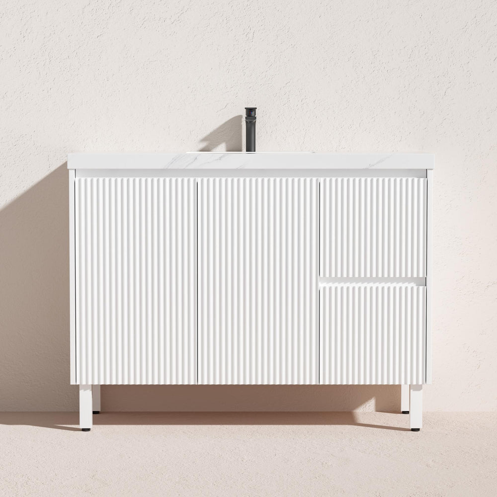 LUKKA CRETE MODERN MATTE WHITE 1200MM SINGLE BOWL FLOOR STANDING VANITY (AVAILABLE IN LEFT AND RIGHT HAND DRAWER)