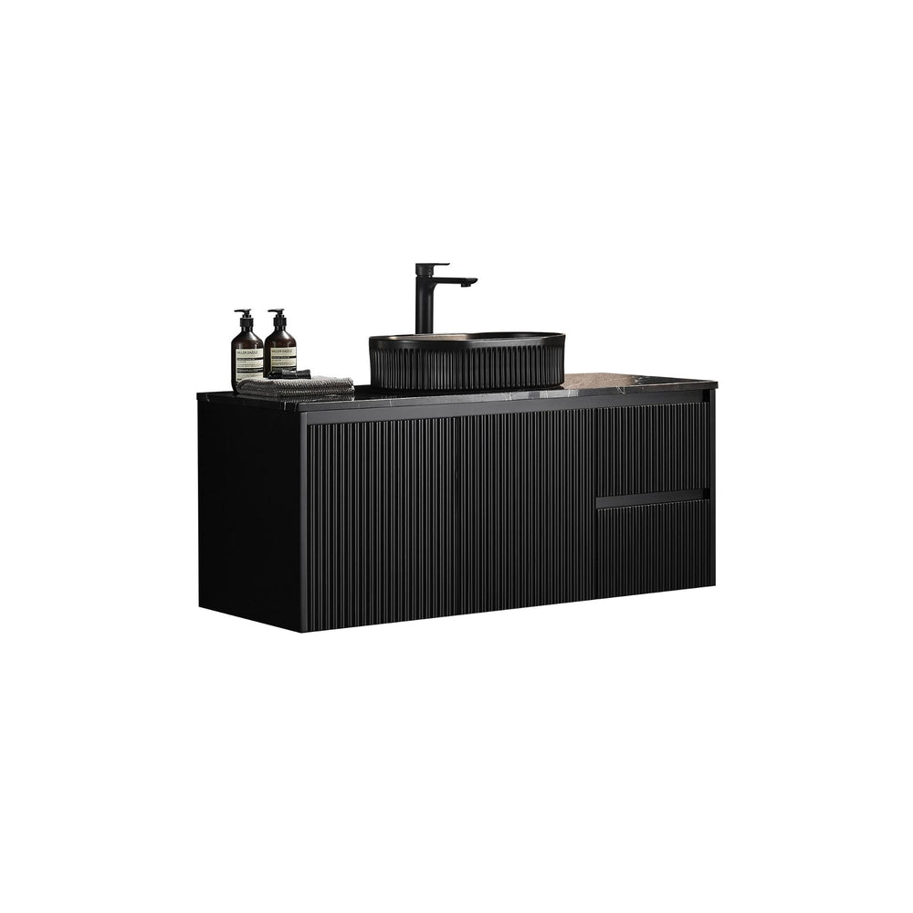 LUKKA CRETE MODERN MATTE BLACK 1200MM SINGLE BOWL WALL HUNG VANITY (AVAILABLE IN MIDDLE, LEFT AND RIGHT HAND DRAWER)
