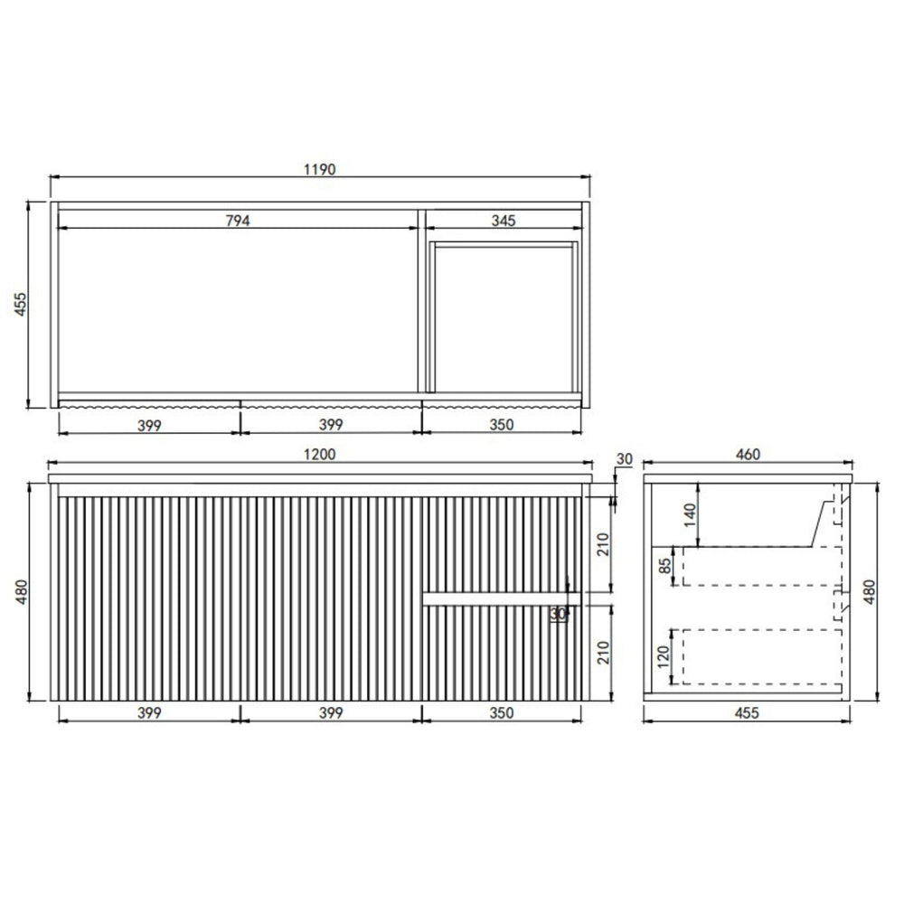 LUKKA CRETE MODERN MATTE BLACK 1200MM SINGLE BOWL WALL HUNG VANITY (AVAILABLE IN MIDDLE, LEFT AND RIGHT HAND DRAWER)