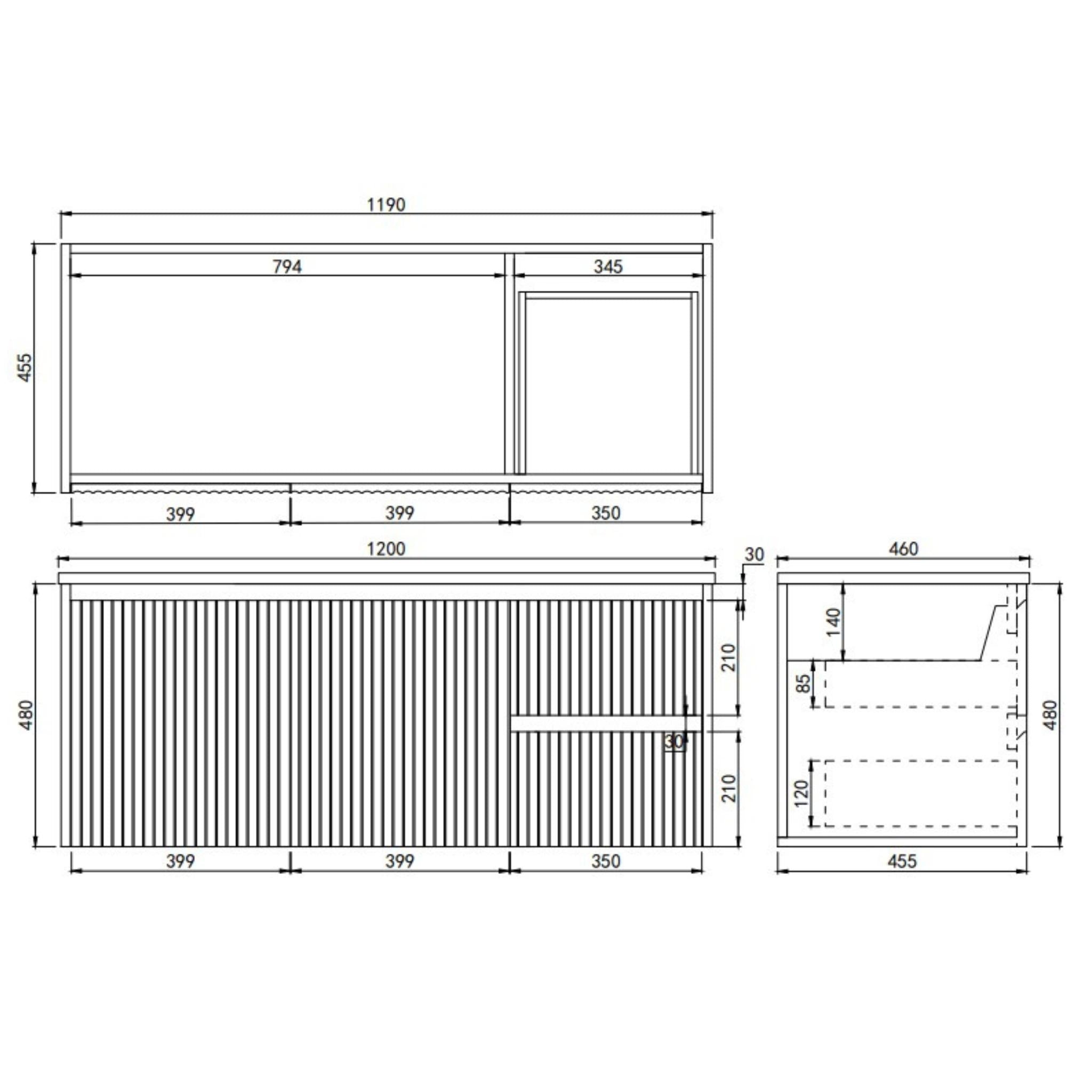 LUKKA CRETE MODERN MATTE BLACK 1200MM SINGLE BOWL WALL HUNG VANITY (AVAILABLE IN MIDDLE, LEFT AND RIGHT HAND DRAWER)