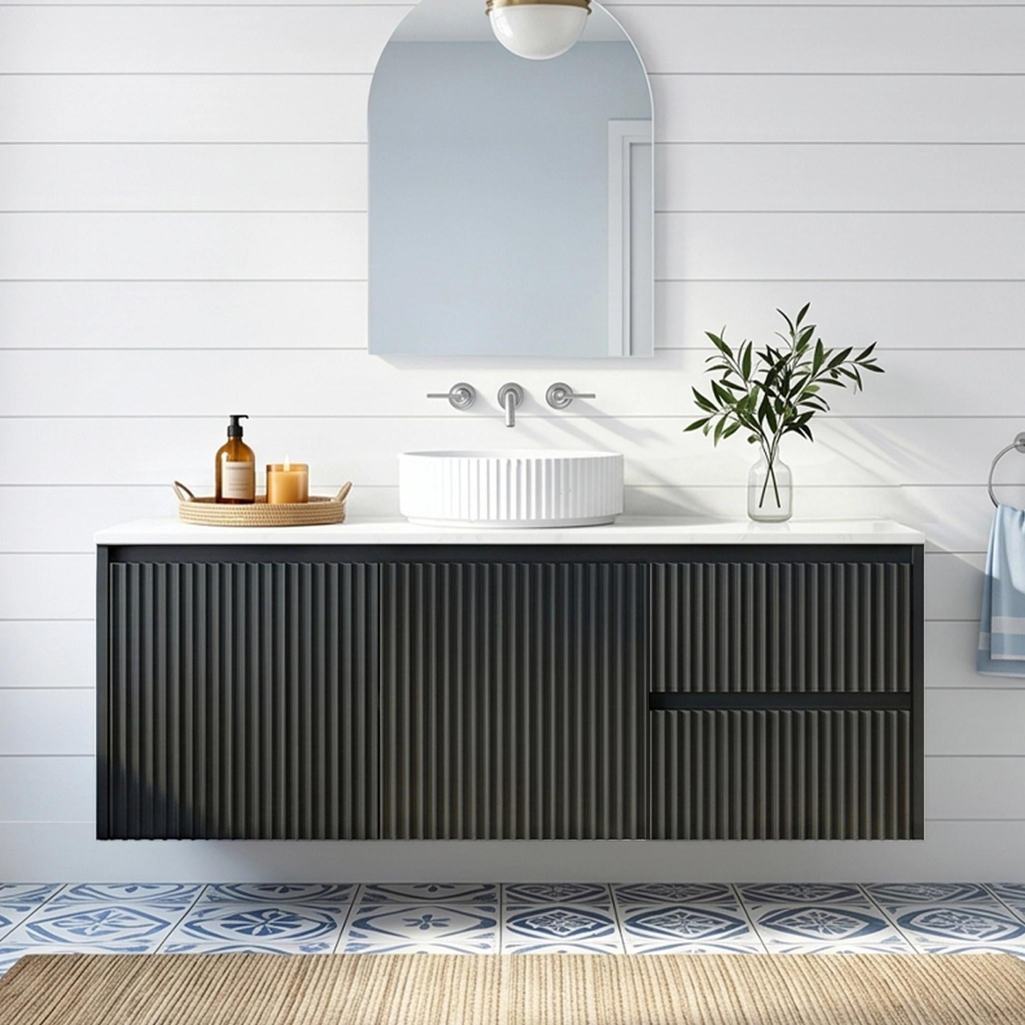 LUKKA CRETE MODERN MATTE BLACK 1200MM SINGLE BOWL WALL HUNG VANITY (AVAILABLE IN MIDDLE, LEFT AND RIGHT HAND DRAWER)