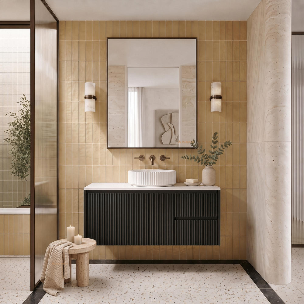 LUKKA CRETE MODERN MATTE BLACK 1200MM SINGLE BOWL WALL HUNG VANITY (AVAILABLE IN MIDDLE, LEFT AND RIGHT HAND DRAWER)