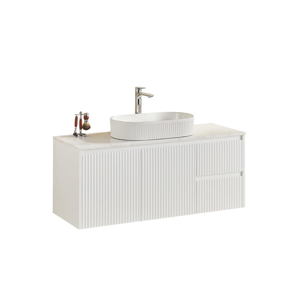 LUKKA CRETE MODERN MATTE WHITE 1200MM SINGLE BOWL WALL HUNG VANITY (AVAILABLE IN MIDDLE, LEFT AND RIGHT HAND DRAWER)