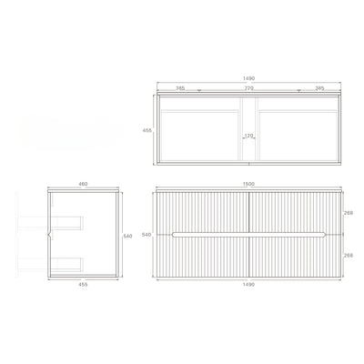 LUKKA CABARITA MODERN MATTE BLACK 1500MM SINGLE BOWL WALL HUNG VANITY