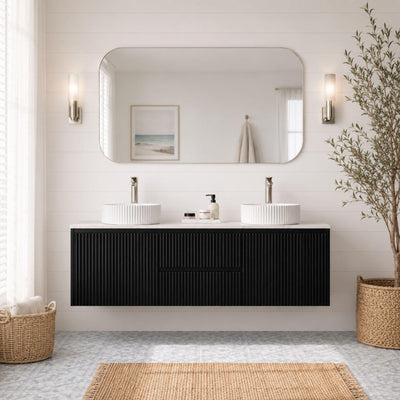 LUKKA CRETE MODERN MATTE BLACK 1500MM DOUBLE BOWL WALL HUNG VANITY (AVAILABLE IN MIDDLE, LEFT AND RIGHT HAND DRAWER)