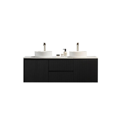 LUKKA CRETE MODERN MATTE BLACK 1500MM DOUBLE BOWL WALL HUNG VANITY (AVAILABLE IN MIDDLE, LEFT AND RIGHT HAND DRAWER)