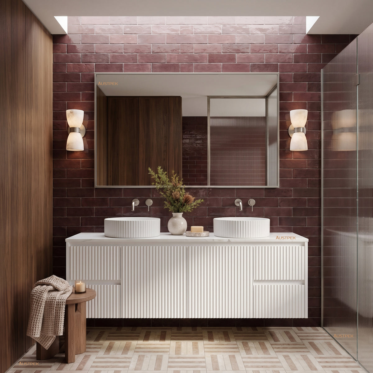LUKKA CRETE MODERN MATTE WHITE 1500MM DOUBLE BOWL WALL HUNG VANITY (AVAILABLE IN MIDDLE, LEFT AND RIGHT HAND DRAWER)
