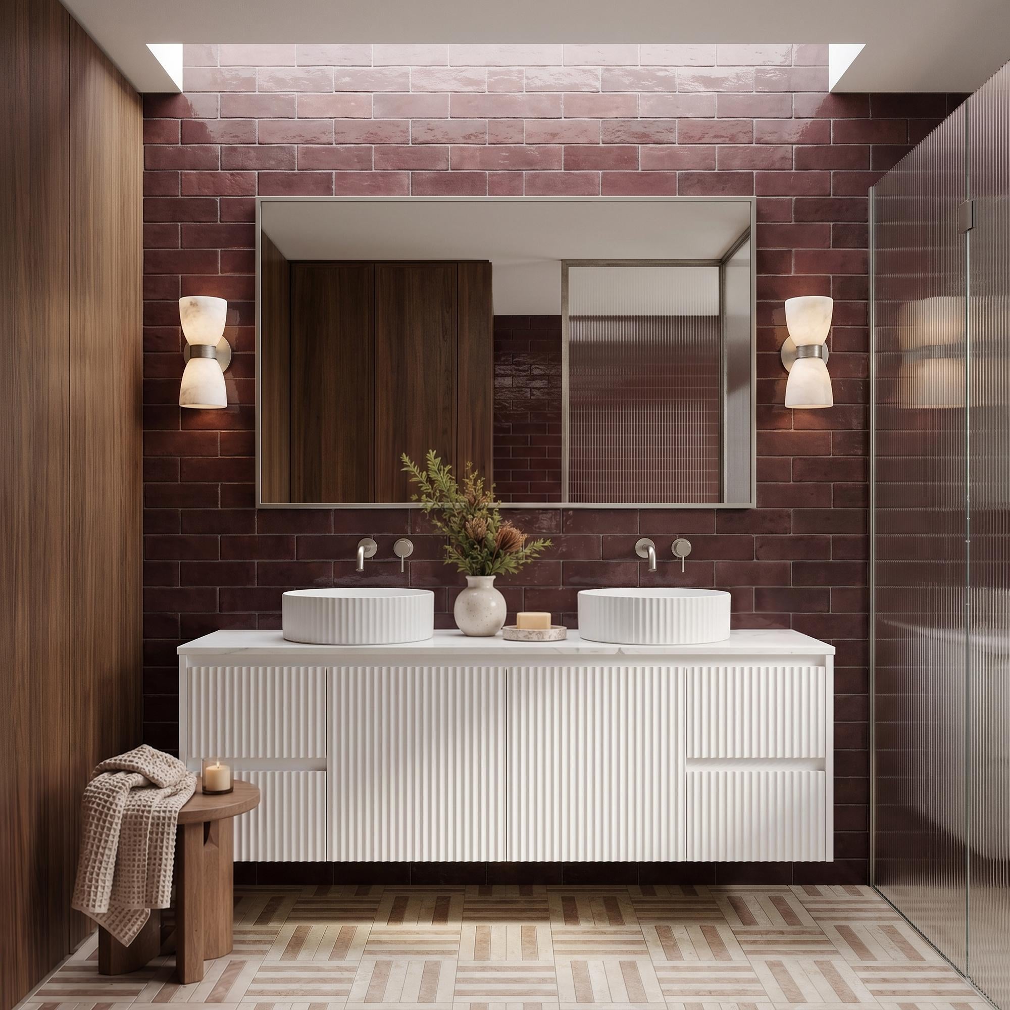 LUKKA CRETE MODERN MATTE WHITE 1500MM DOUBLE BOWL WALL HUNG VANITY (AVAILABLE IN MIDDLE, LEFT AND RIGHT HAND DRAWER)
