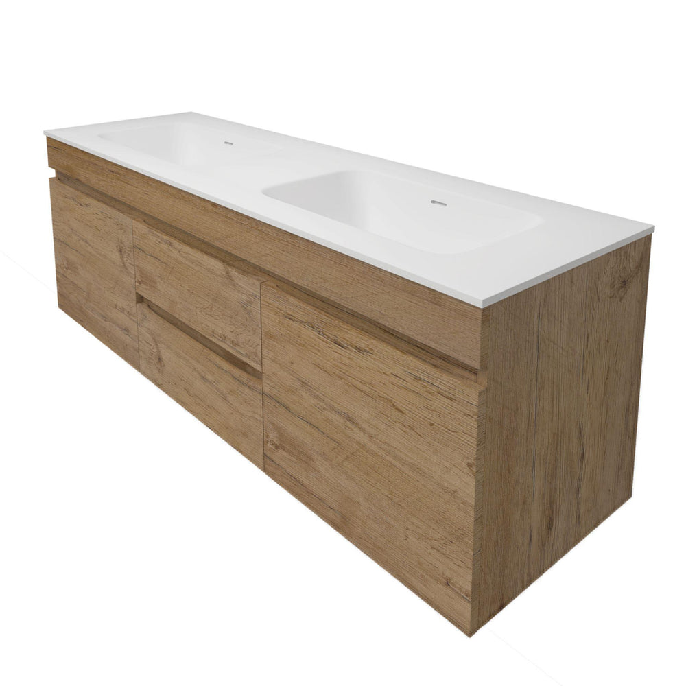 LUKKA CAMDEN MODERN PRIME OAK 1500MM DOUBLE BOWL WALL HUNG VANITY