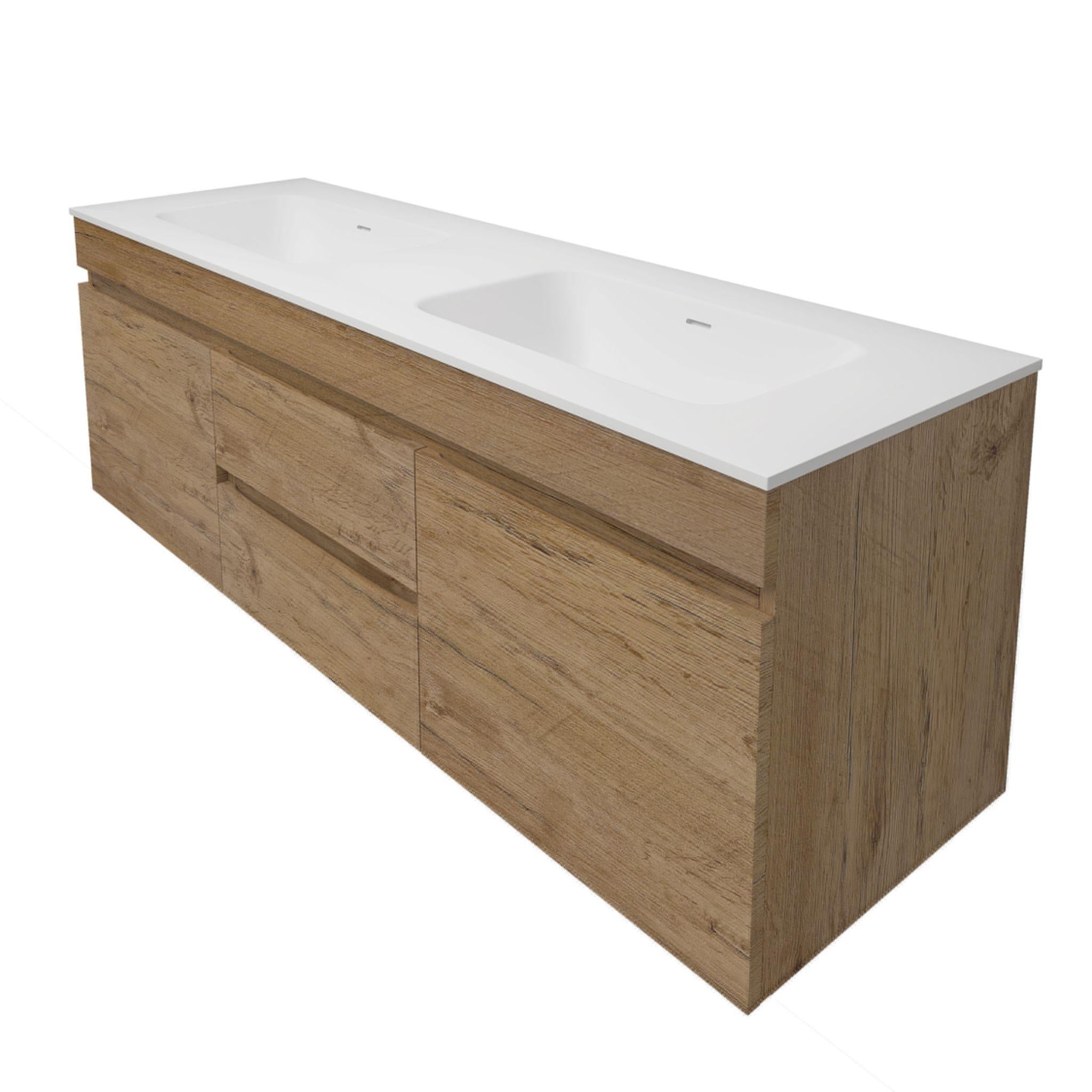 LUKKA CAMDEN MODERN PRIME OAK 1500MM DOUBLE BOWL WALL HUNG VANITY