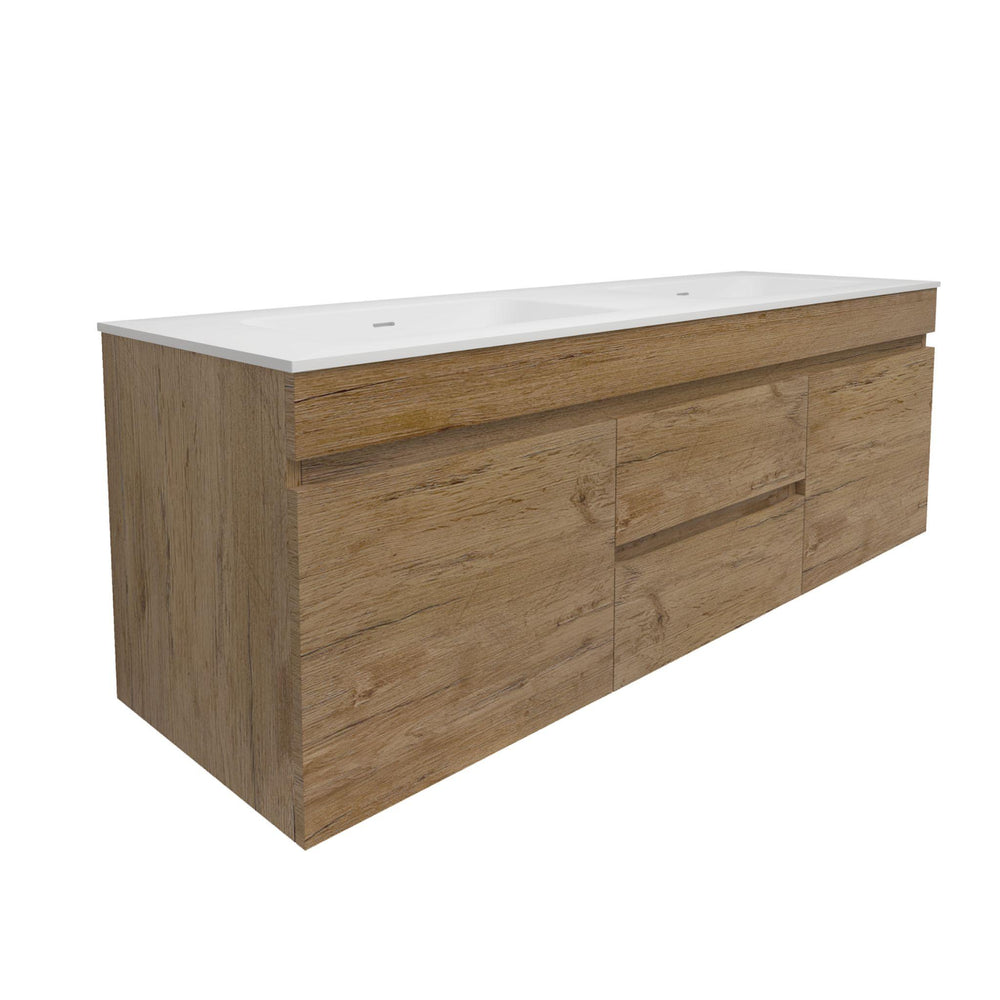 LUKKA CAMDEN MODERN PRIME OAK 1500MM DOUBLE BOWL WALL HUNG VANITY
