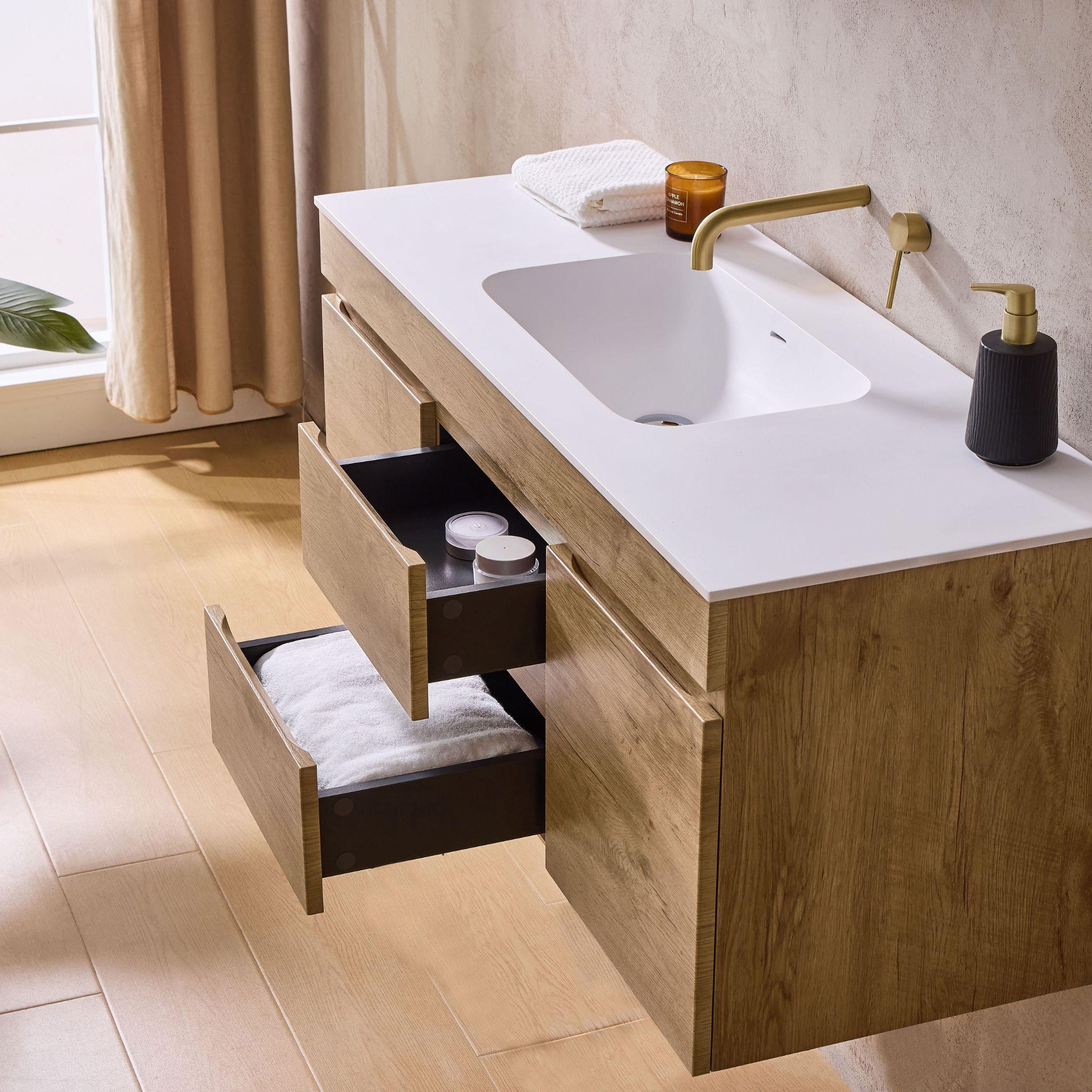LUKKA CAMDEN MODERN PRIME OAK 1500MM SINGLE BOWL WALL HUNG VANITY