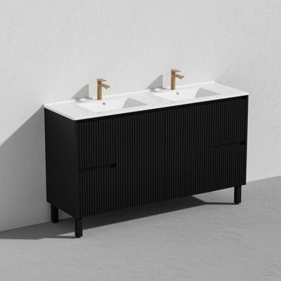 LUKKA CRETE MODERN MATTE BLACK 1500MM DOUBLE BOWL FLOOR STANDING VANITY