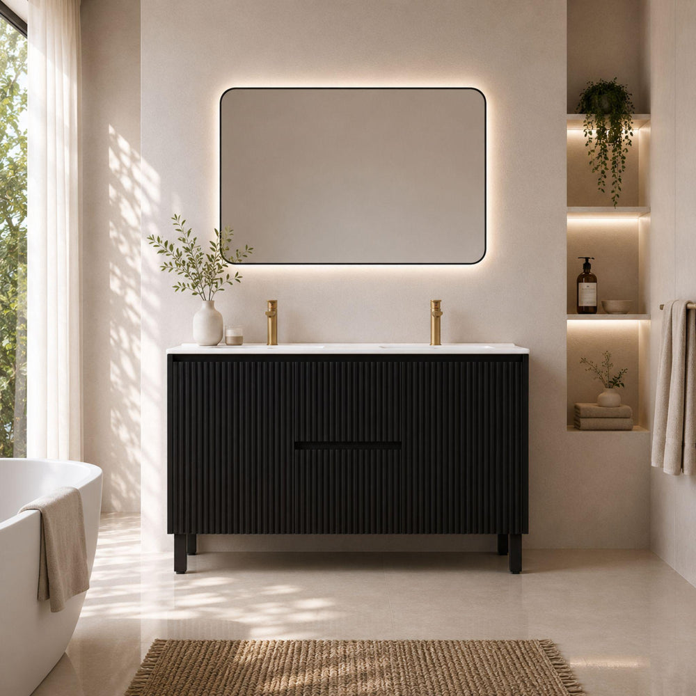 LUKKA CRETE MODERN MATTE BLACK 1500MM DOUBLE BOWL FLOOR STANDING VANITY