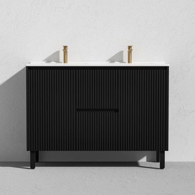 LUKKA CRETE MODERN MATTE BLACK 1500MM DOUBLE BOWL FLOOR STANDING VANITY