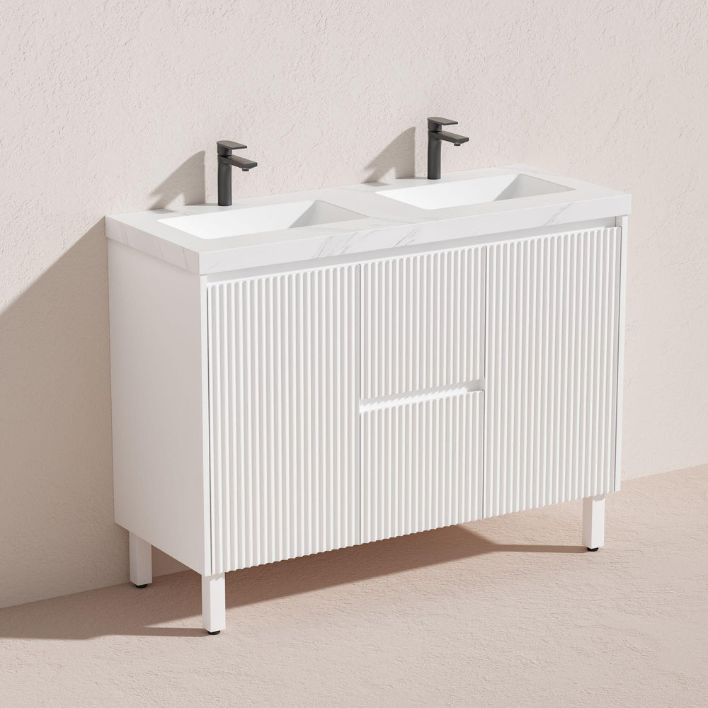LUKKA CRETE MODERN MATTE WHITE 1500MM DOUBLE BOWL FLOOR STANDING VANITY