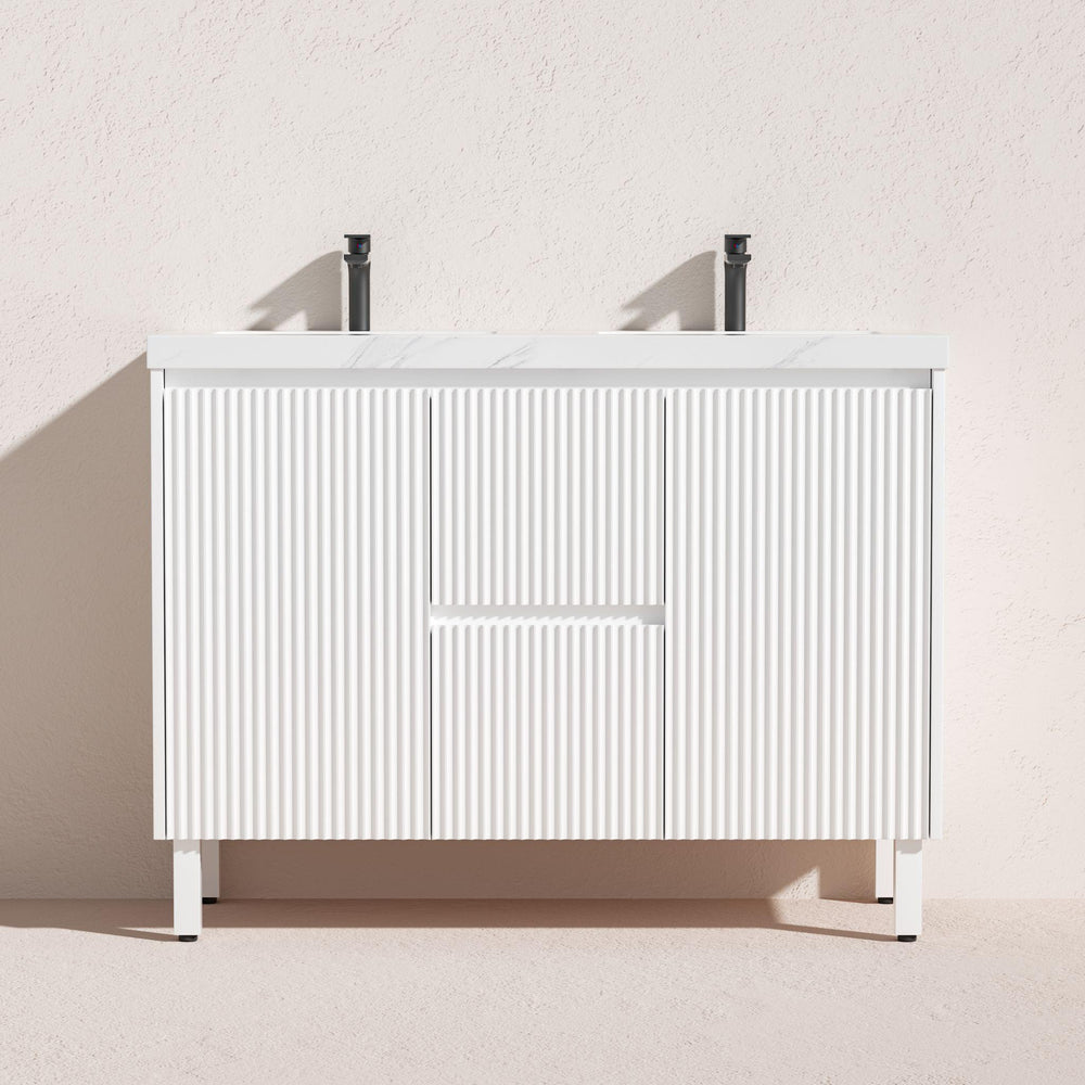 LUKKA CRETE MODERN MATTE WHITE 1500MM DOUBLE BOWL FLOOR STANDING VANITY