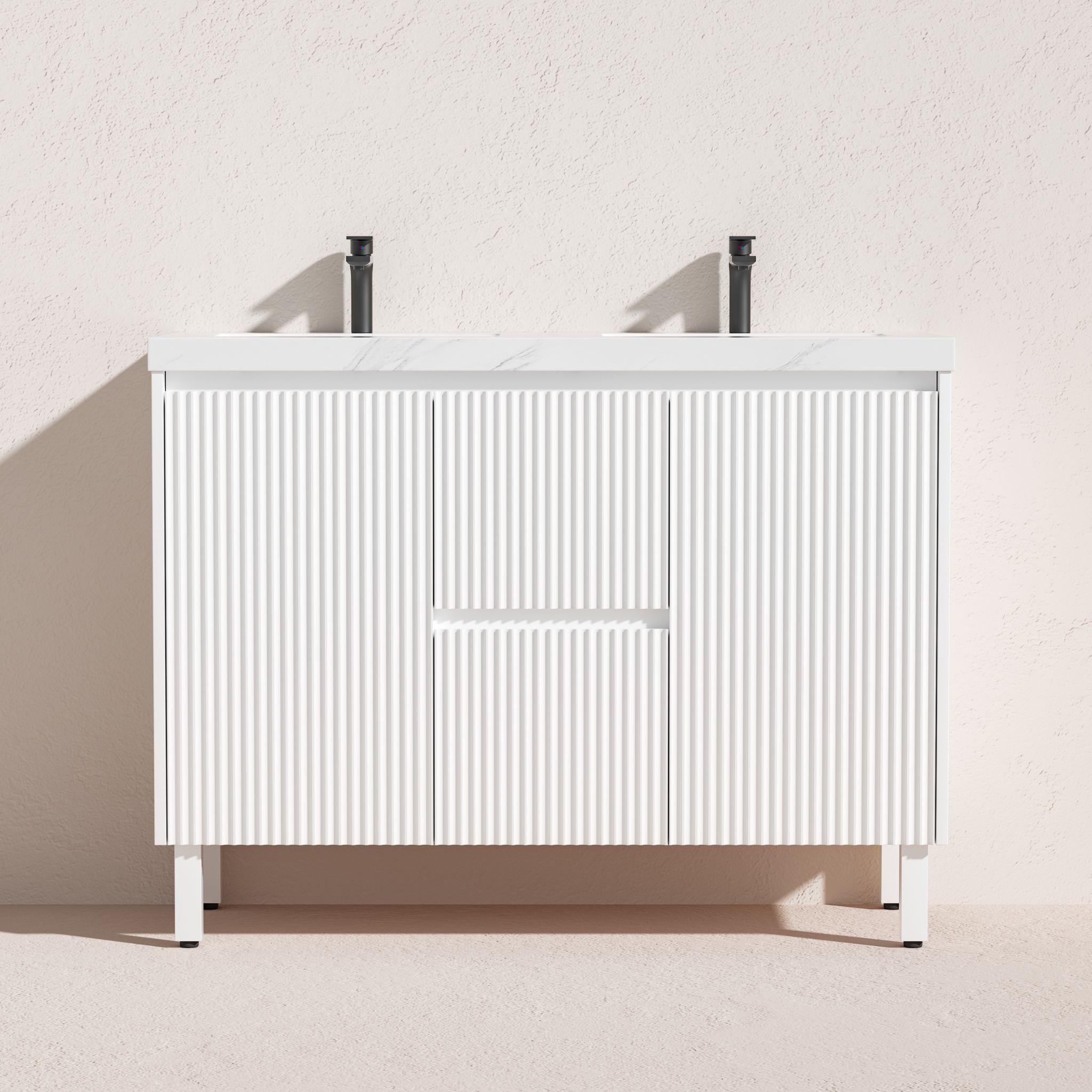 LUKKA CRETE MODERN MATTE WHITE 1500MM DOUBLE BOWL FLOOR STANDING VANITY