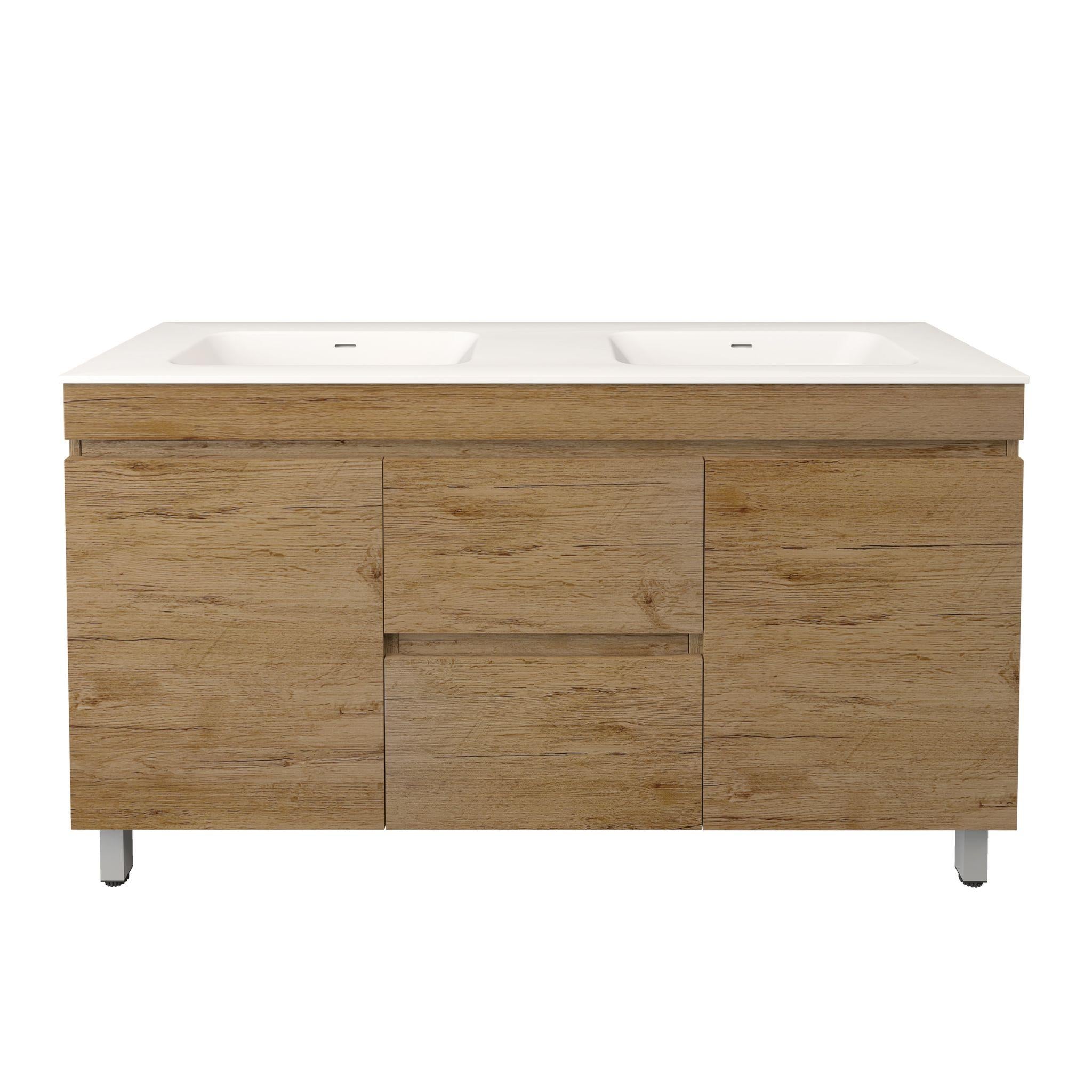 LUKKA CAMDEN MODERN PRIME OAK 1500MM DOUBLE BOWL FLOOR STANDING VANITY