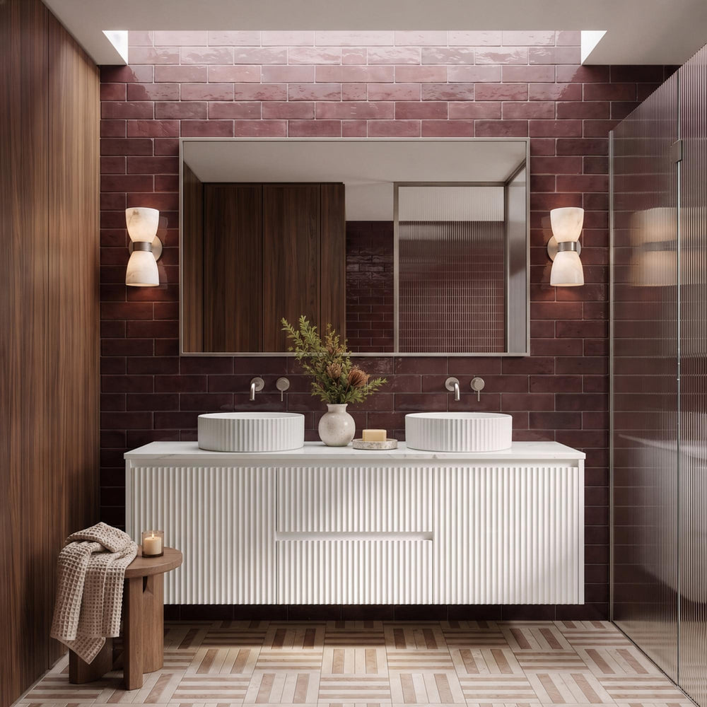 LUKKA CRETE MODERN MATTE WHITE 1500MM DOUBLE BOWL WALL HUNG VANITY (AVAILABLE IN MIDDLE, LEFT AND RIGHT HAND DRAWER)