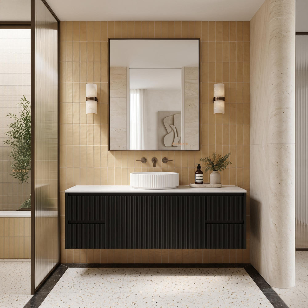 LUKKA CRETE MODERN MATTE BLACK 1500MM SINGLE BOWL WALL HUNG VANITY (AVAILABLE IN MIDDLE, LEFT AND RIGHT HAND DRAWER)