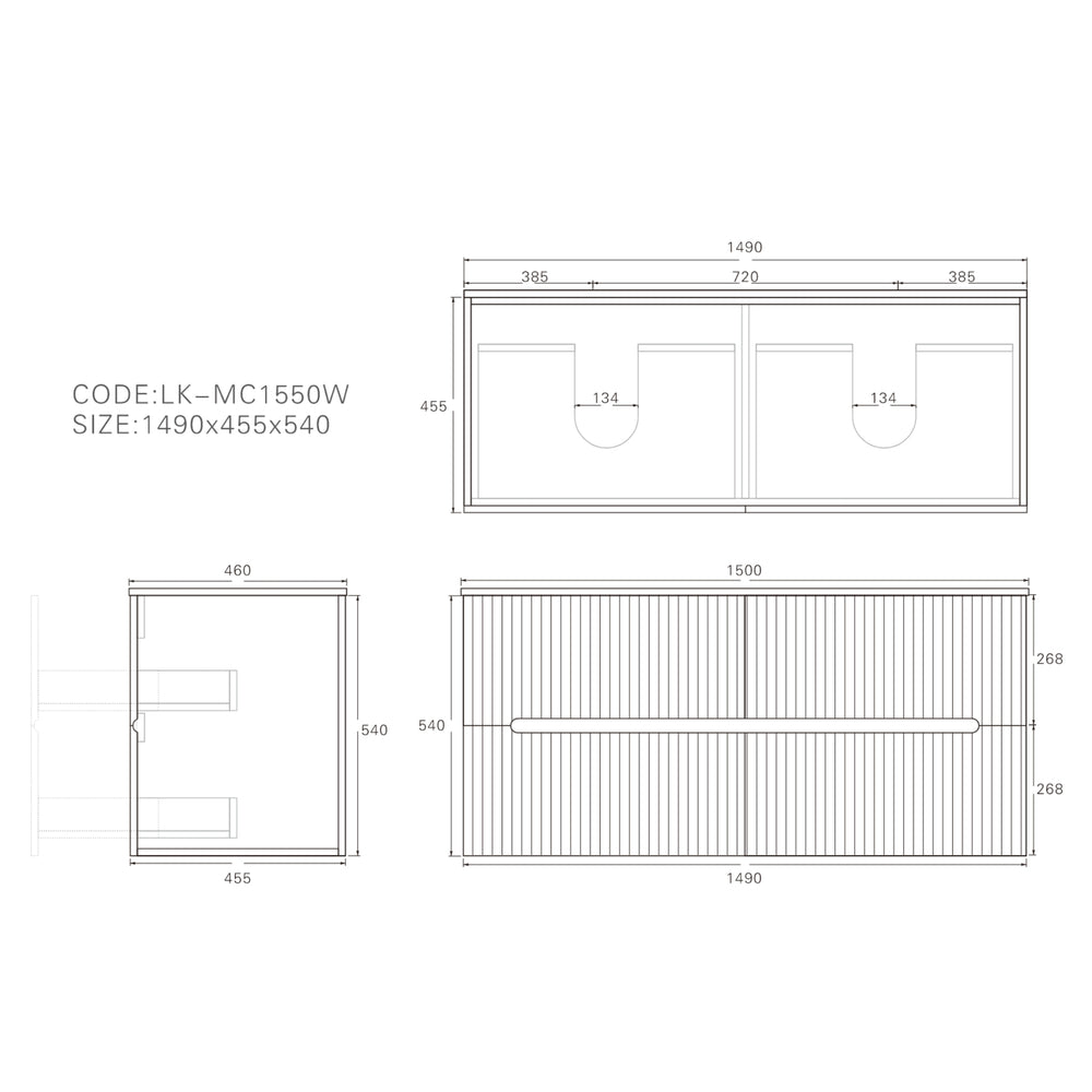 LUKKA CABARITA MODERN MATTE BLACK 1500MM DOUBLE BOWL WALL HUNG VANITY
