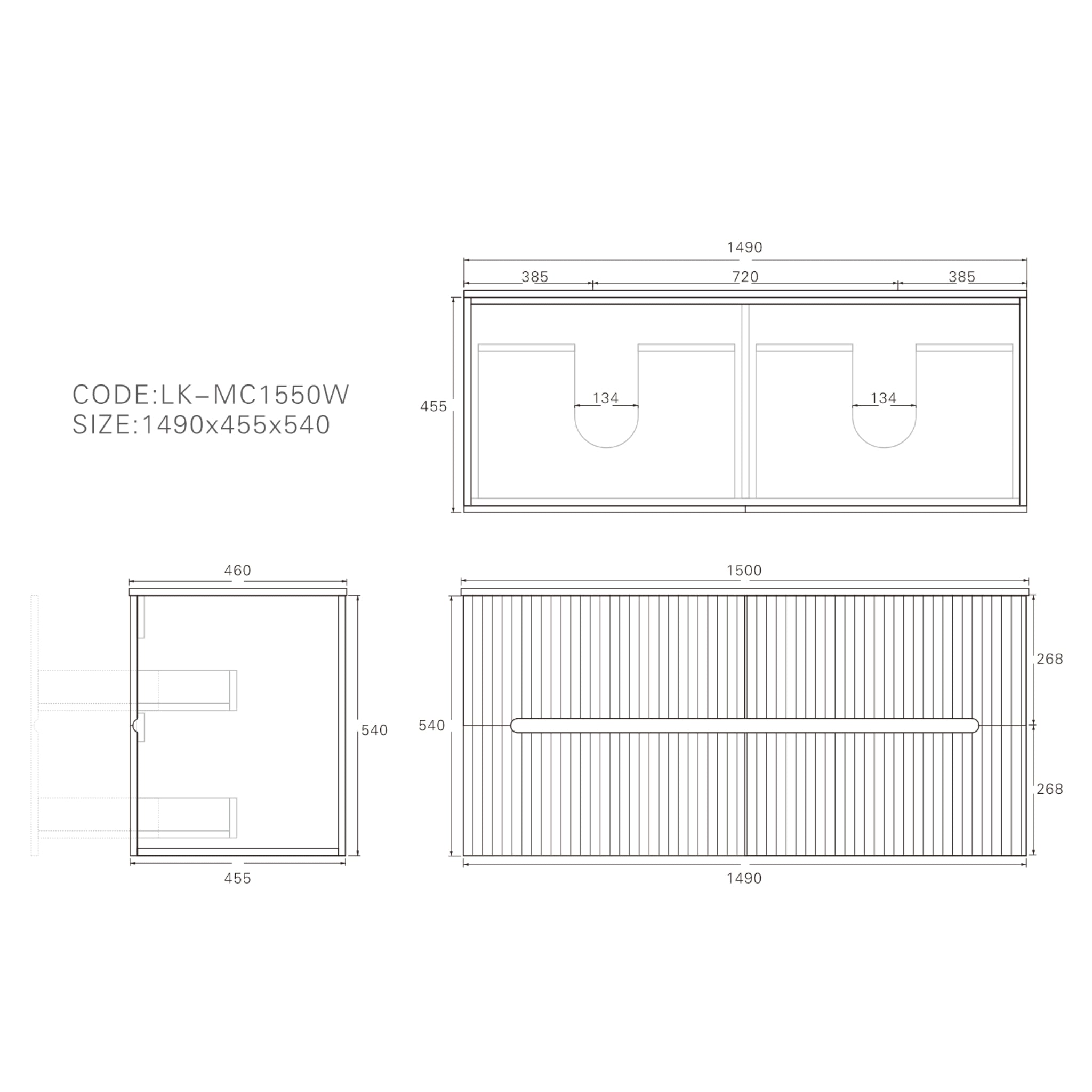 LUKKA CABARITA MATTE WHITE 1500MM DOUBLE BOWL WALL HUNG VANITY