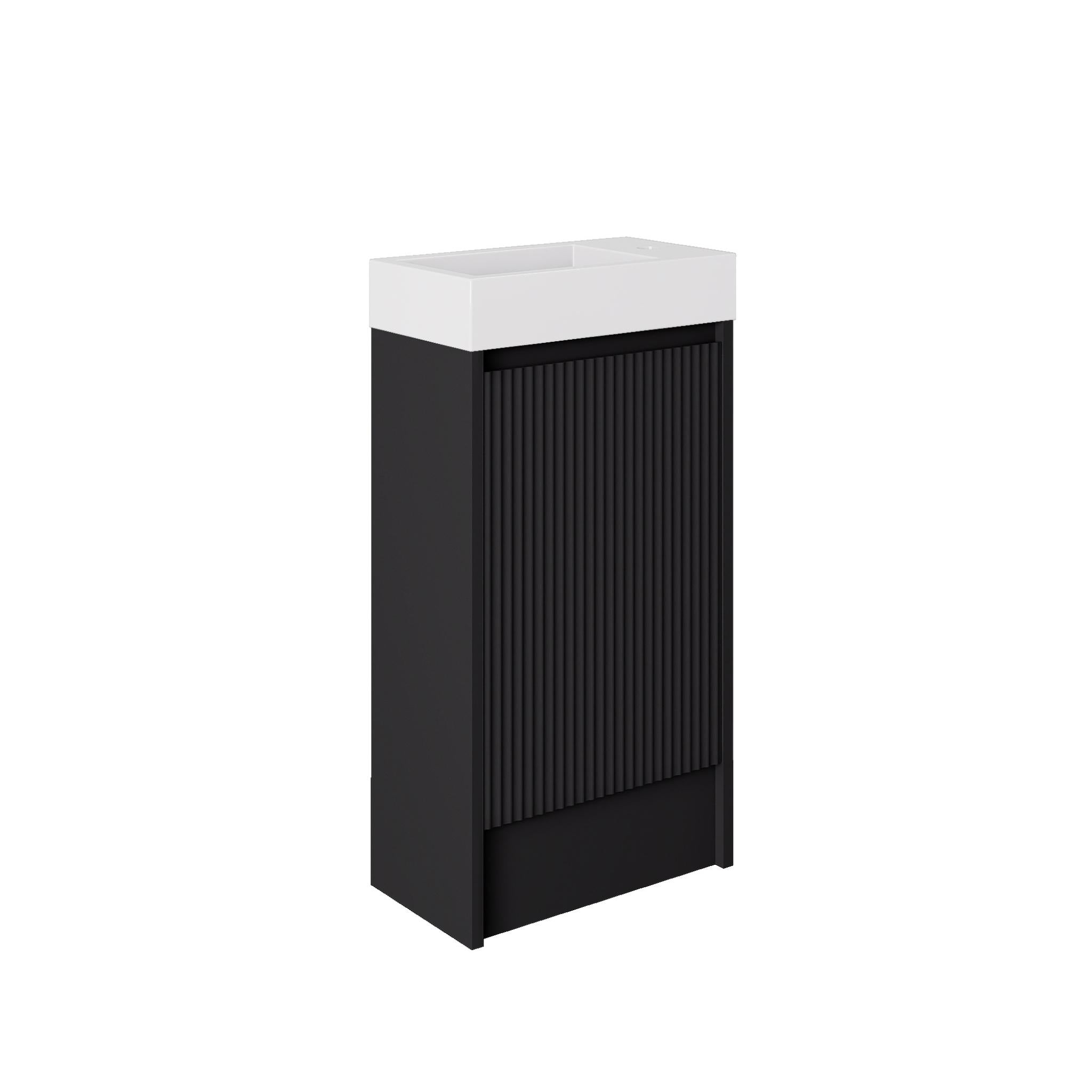 LUKKA CRETE MINI MATTE BLACK 450MM SPACE SAVING SINGLE BOWL FLOOR STANDING VANITY WITH KICKBOARD