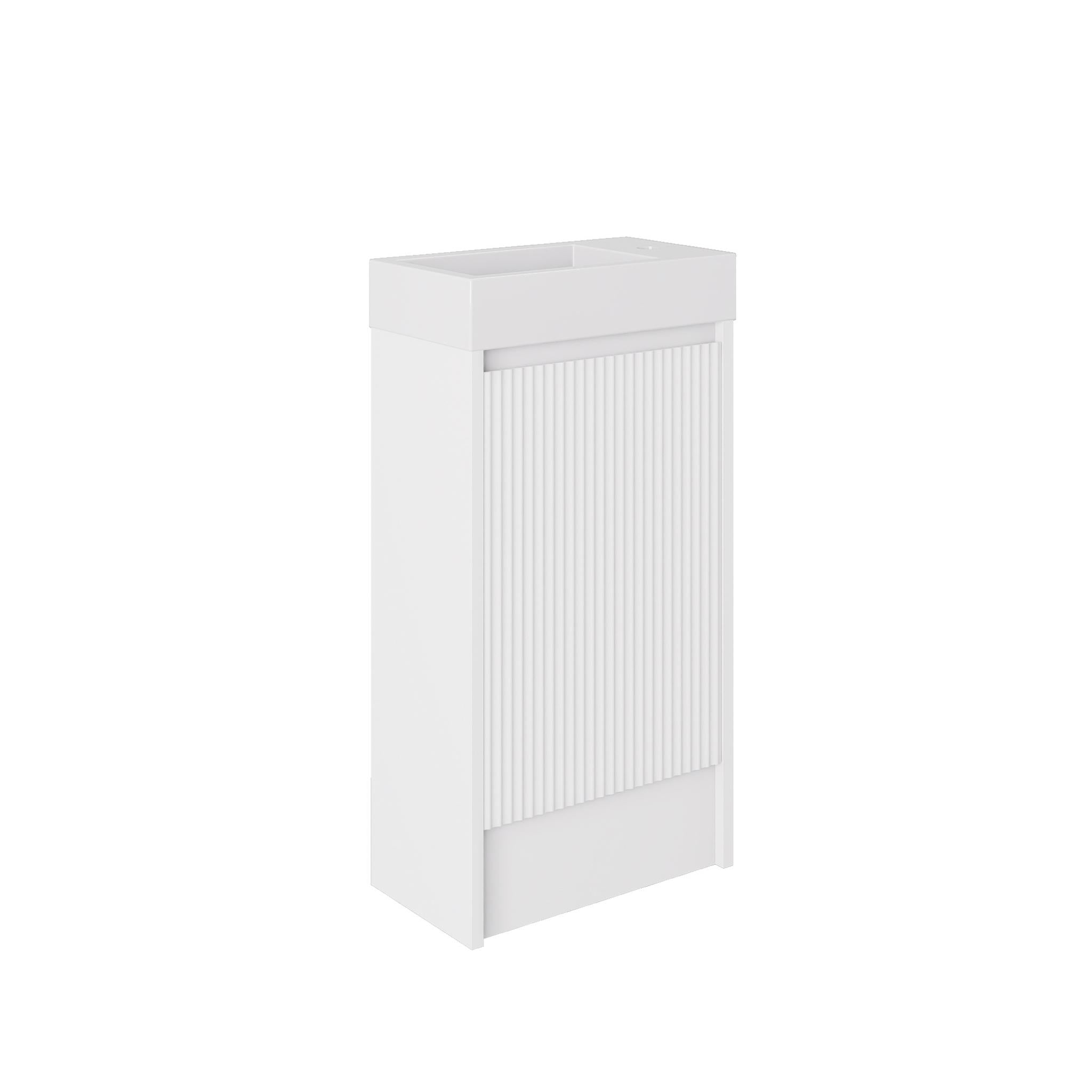 LUKKA CRETE MINI MATTE WHITE 450MM SPACE SAVING SINGLE BOWL FLOOR STANDING VANITY WITH KICKBOARD
