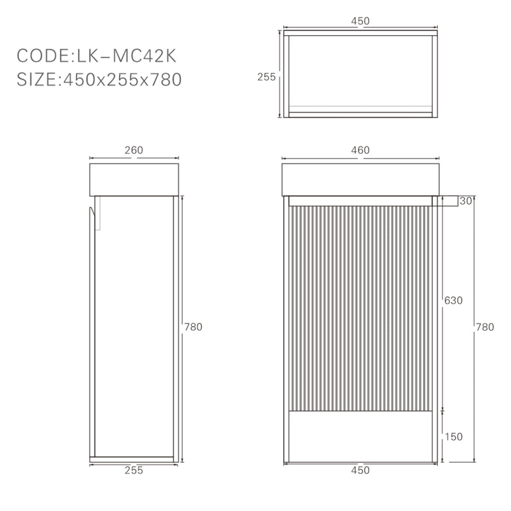 LUKKA CRETE MINI MATTE WHITE 450MM SPACE SAVING SINGLE BOWL FLOOR STANDING VANITY WITH KICKBOARD