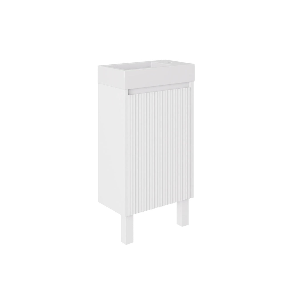 LUKKA CRETE MINI MATTE WHITE 450MM SPACE SAVING SINGLE BOWL FLOOR STANDING VANITY