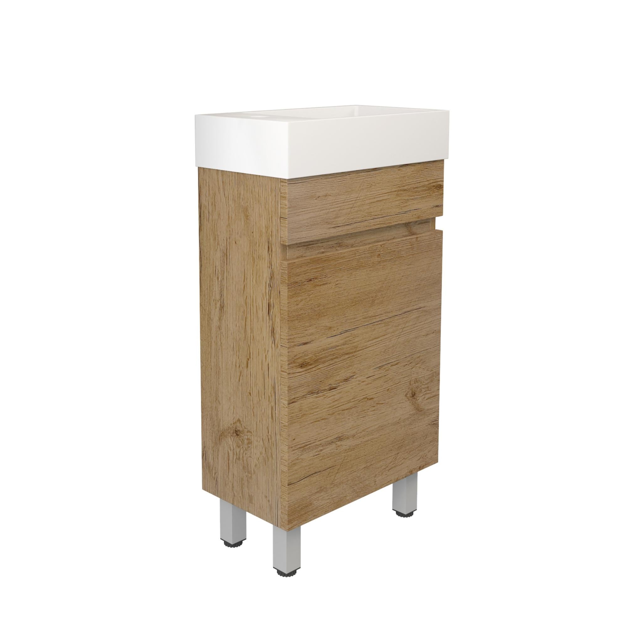 LUKKA CAMDEN MODERN PRIME OAK 450MM SPACE SAVING SINGLE BOWL FLOOR STANDING VANITY