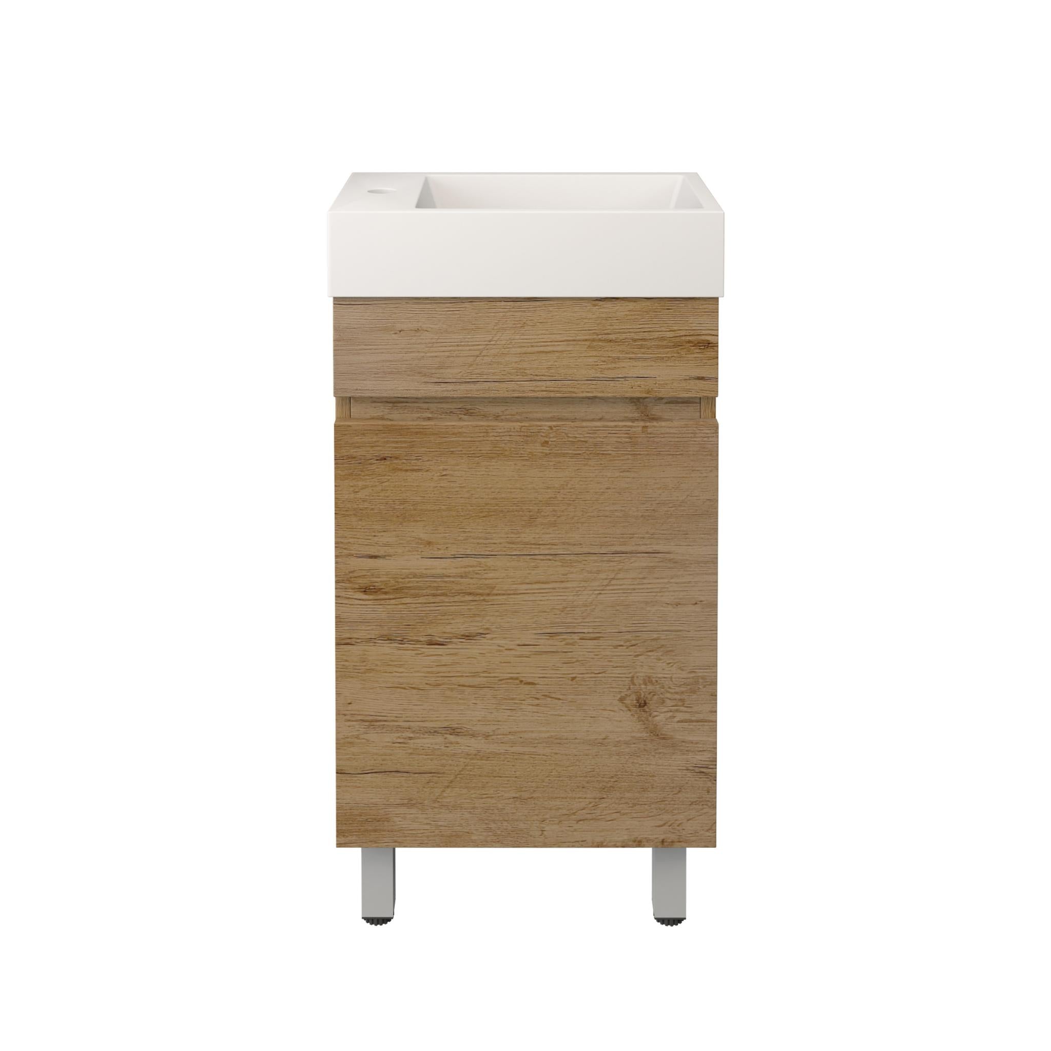 LUKKA CAMDEN MODERN PRIME OAK 450MM SPACE SAVING SINGLE BOWL FLOOR STANDING VANITY