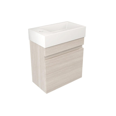 LUKKA CAMDEN MODERN COASTAL OAK 450MM SPACE SAVING SINGLE BOWL WALL HUNG VANITY
