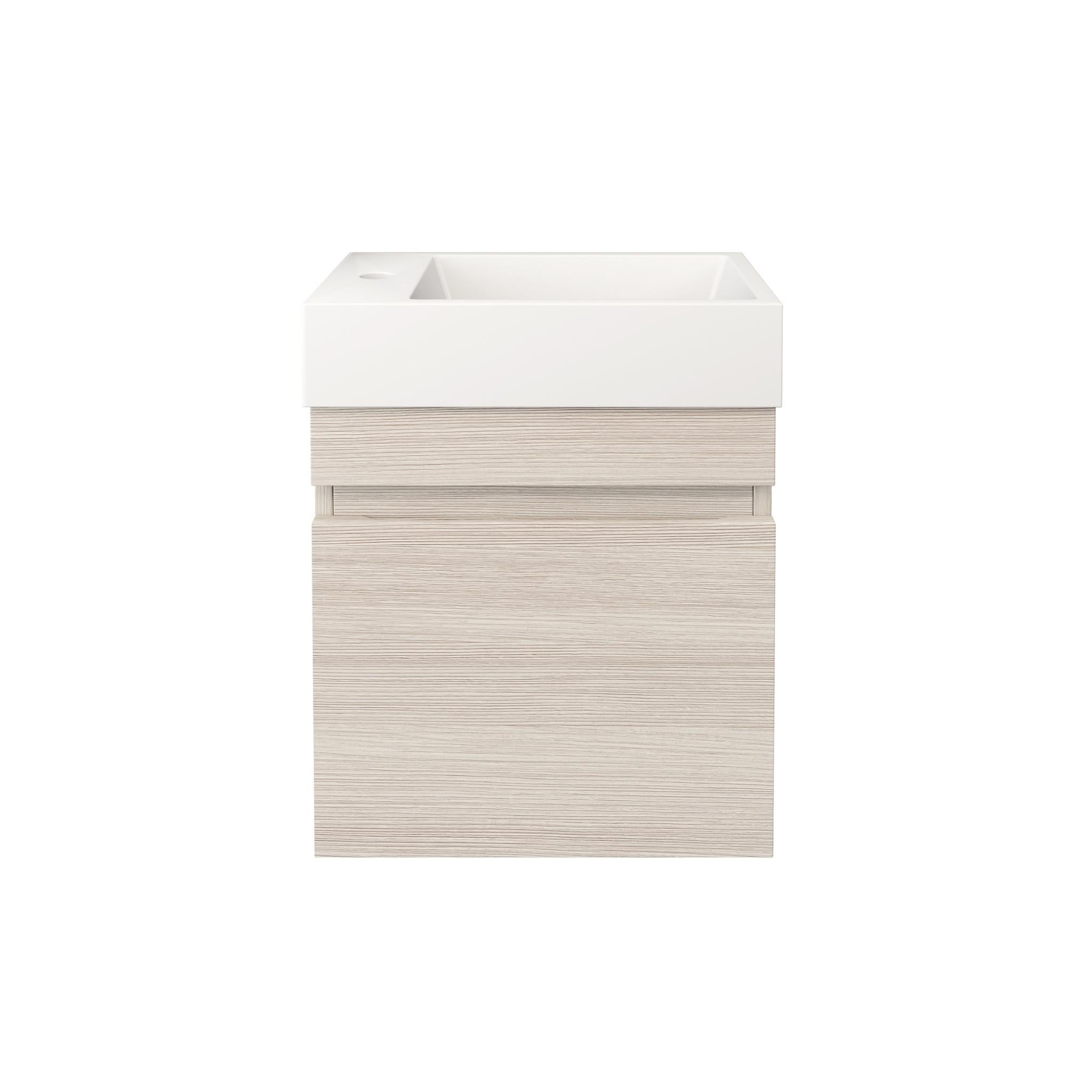 LUKKA CAMDEN MODERN COASTAL OAK 450MM SPACE SAVING SINGLE BOWL WALL HUNG VANITY