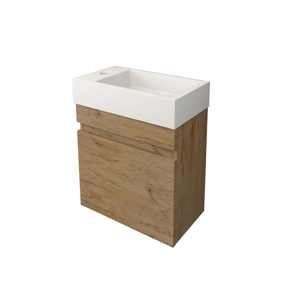 LUKKA CAMDEN MODERN PRIME OAK 450MM SPACE SAVING SINGLE BOWL WALL HUNG VANITY